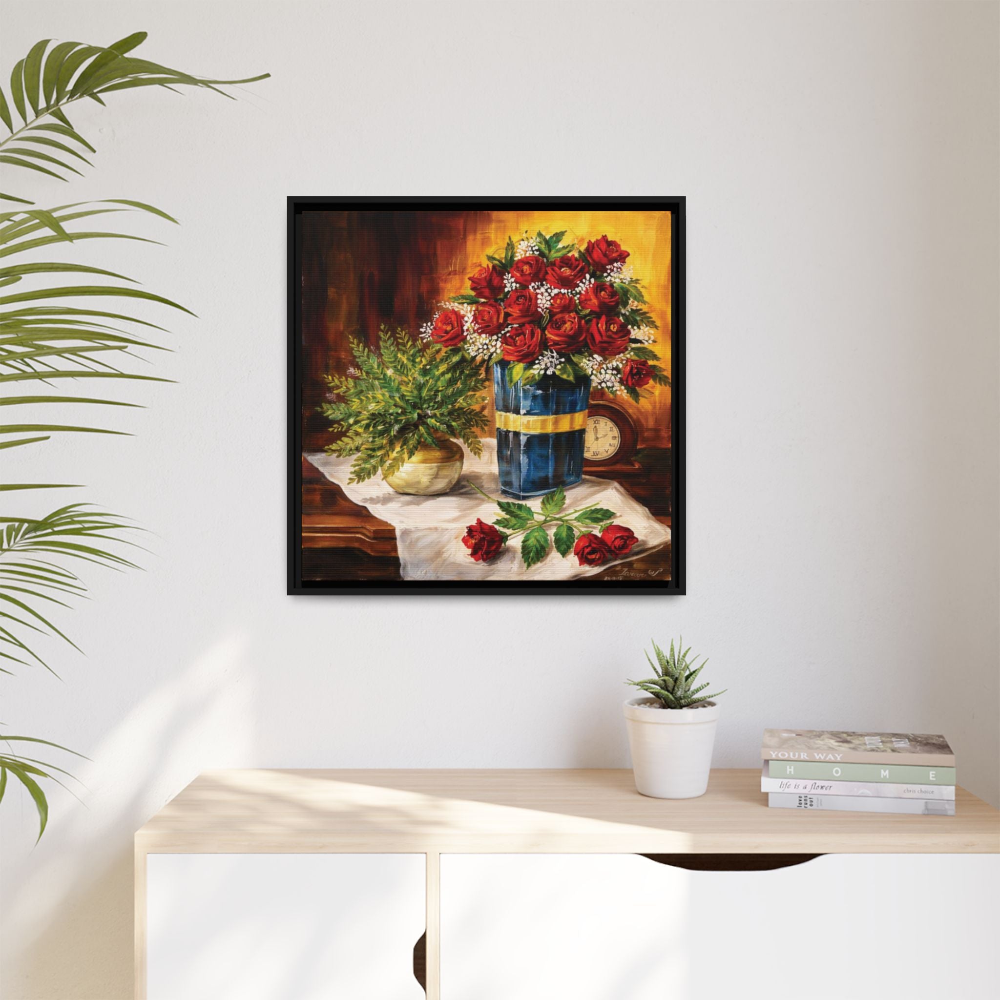 Red Rose Bouquet Painting Matte Canvas Framed | Floral Wall Art