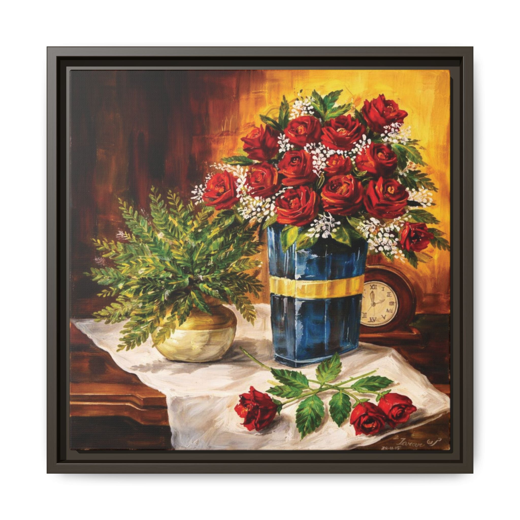 Red Rose Bouquet Painting Matte Canvas Framed | Floral Wall Art