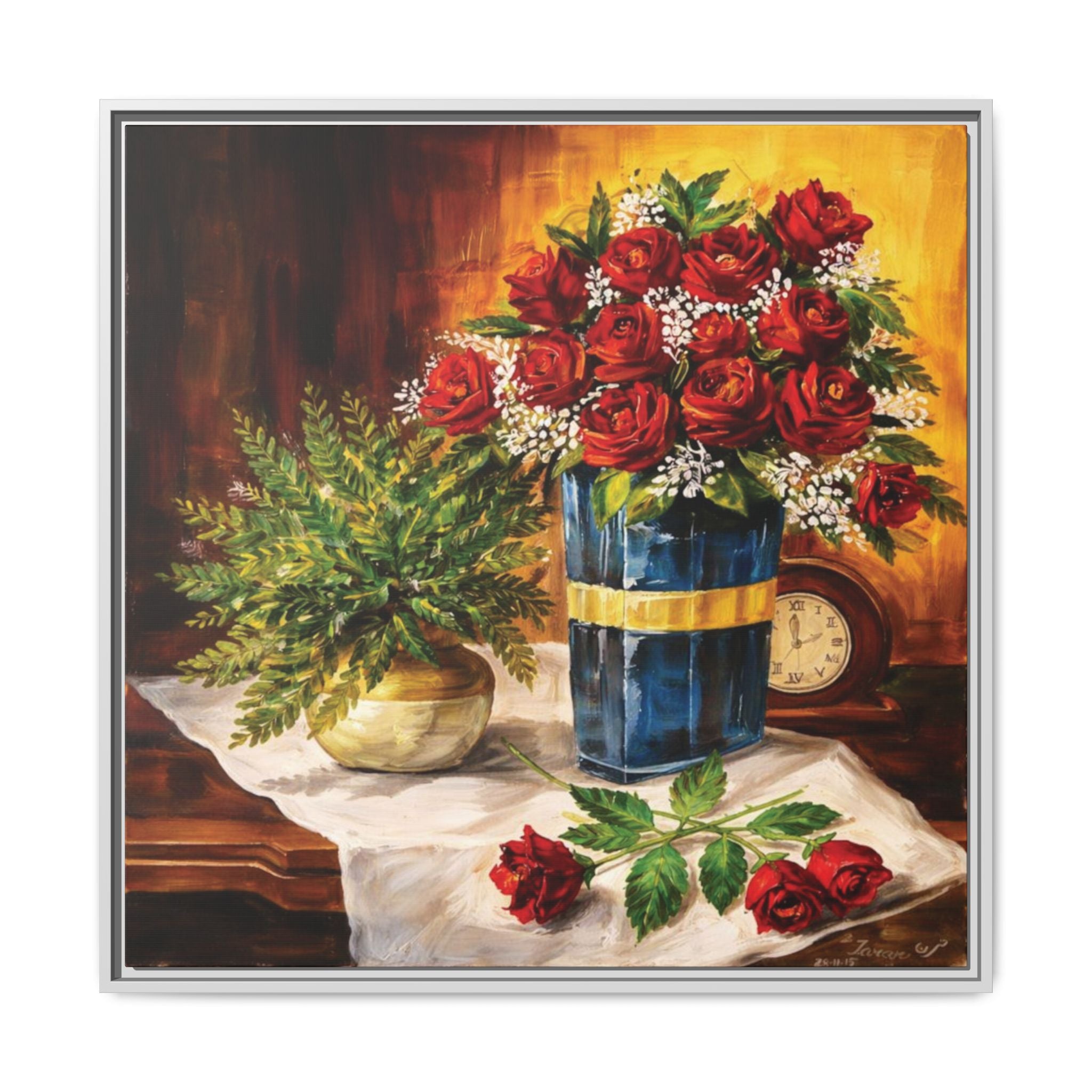 Red Rose Bouquet Painting Matte Canvas Framed | Floral Wall Art