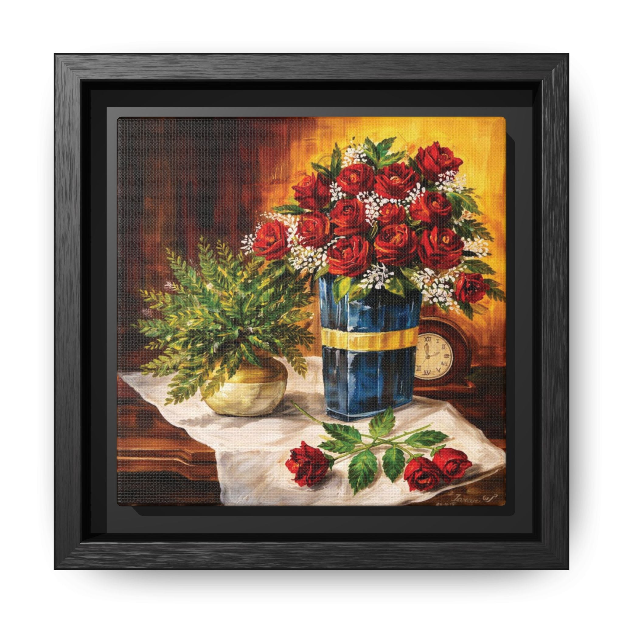 Red Rose Bouquet Painting Matte Canvas Framed | Floral Wall Art
