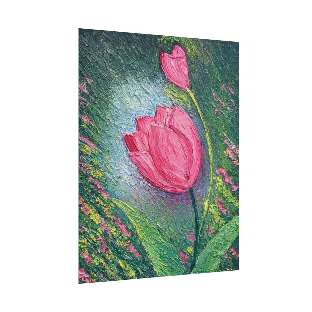 Pink Tulip Impasto Oil Painting | Palette Knife Floral Wall Art | Textured Botanical Canvas | Modern Neutral Home Decor