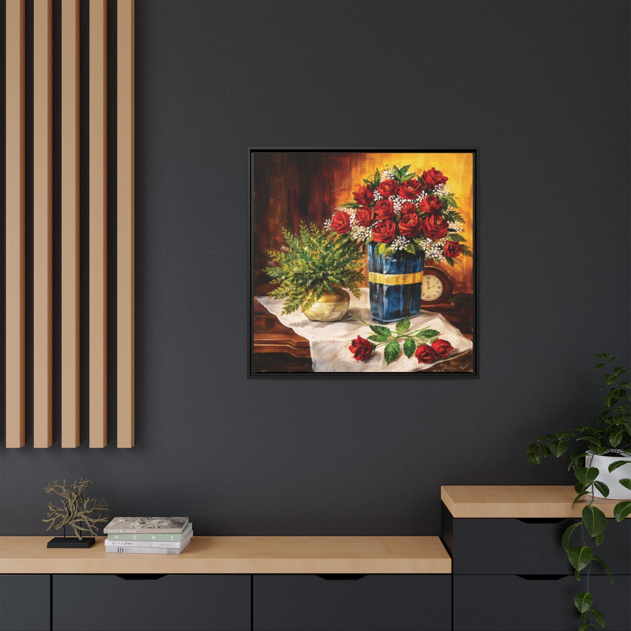 Red Rose Bouquet Painting Matte Canvas Framed | Floral Wall Art