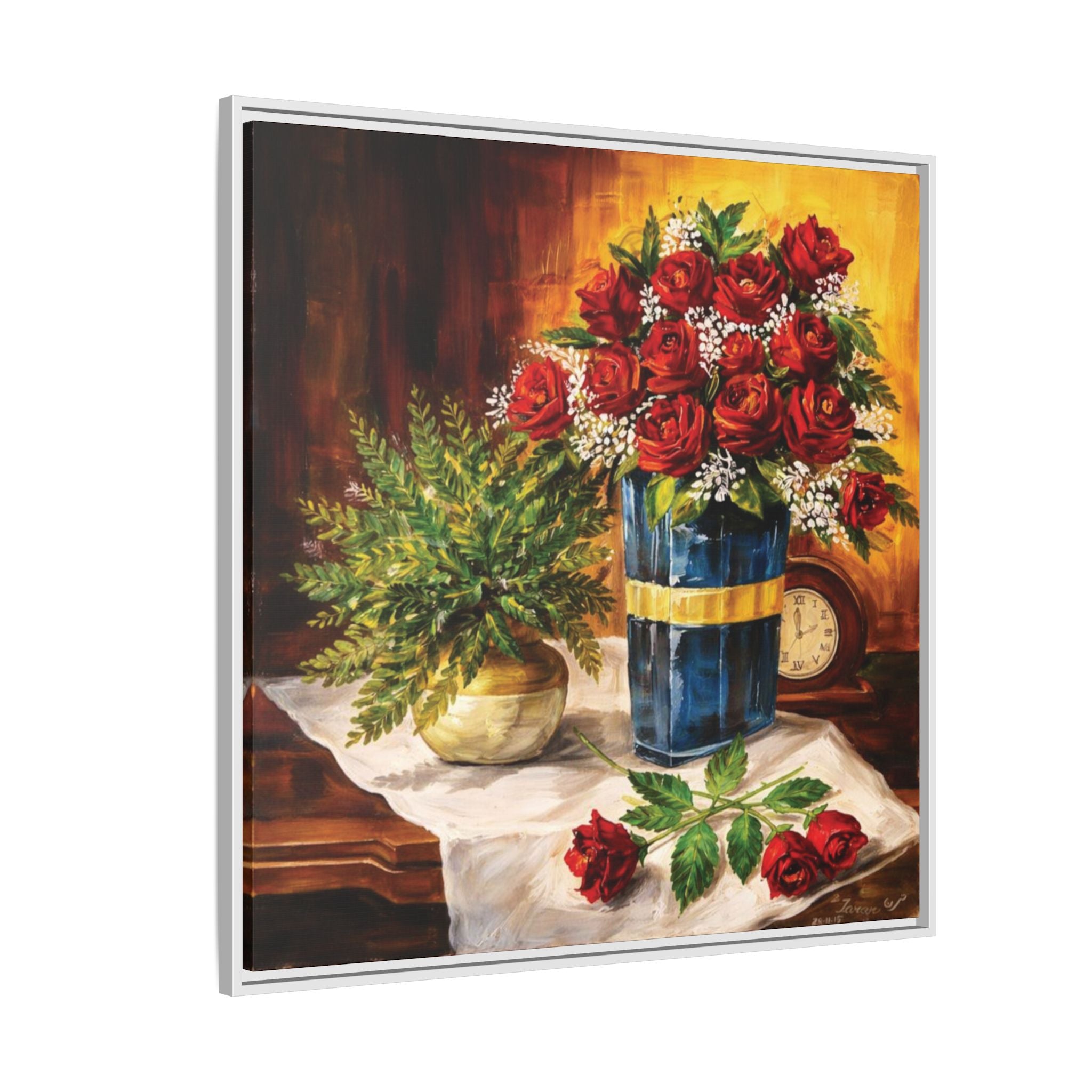 Red Rose Bouquet Painting Matte Canvas Framed | Floral Wall Art