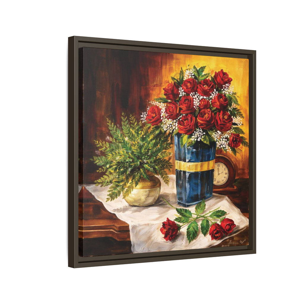 Red Rose Bouquet Painting Matte Canvas Framed | Floral Wall Art