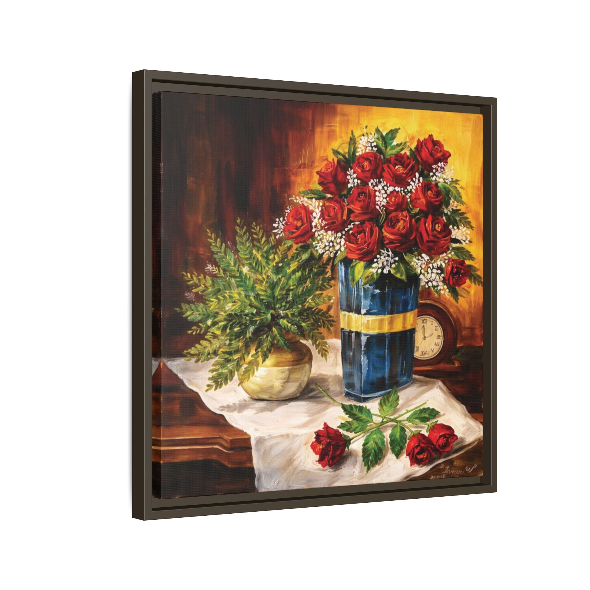 Red Rose Bouquet Painting Matte Canvas Framed | Floral Wall Art