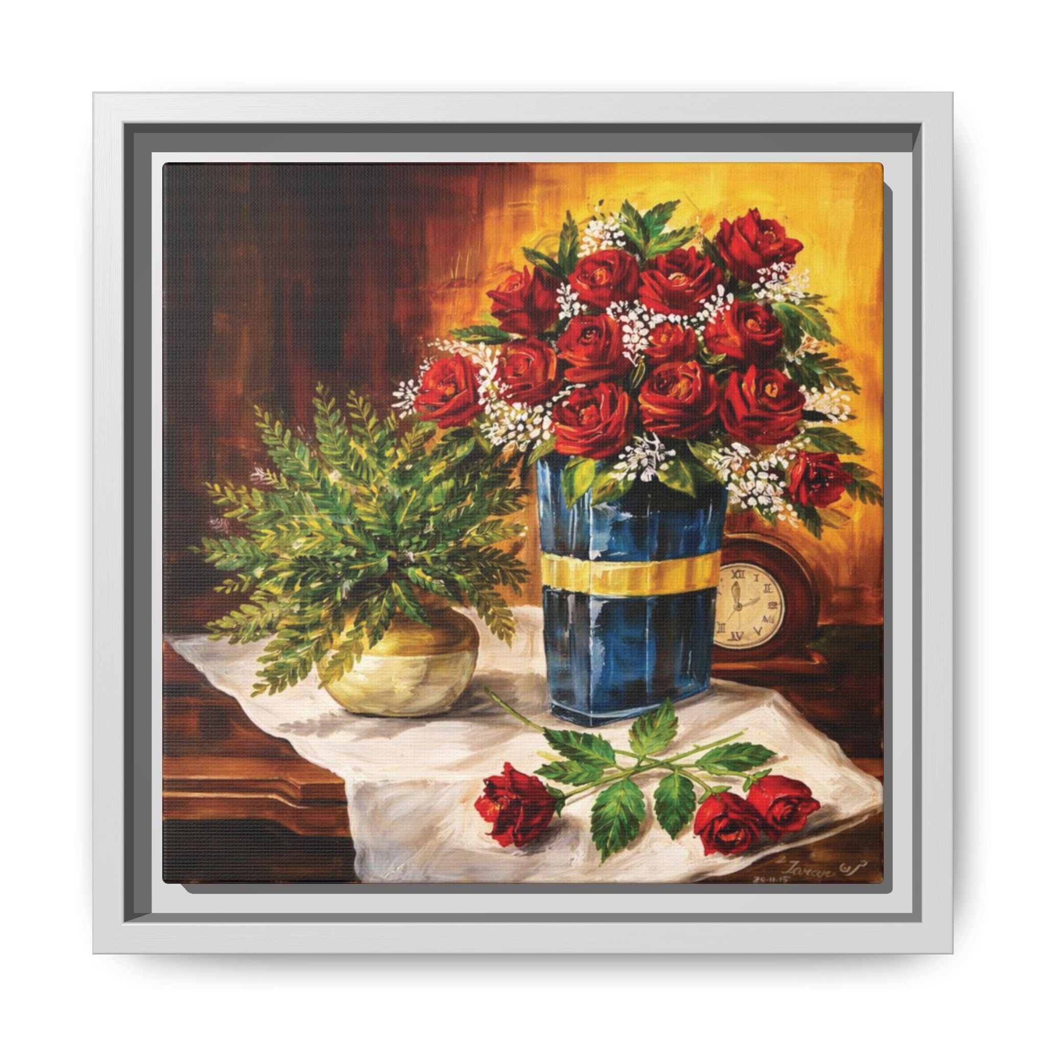 Red Rose Bouquet Painting Matte Canvas Framed | Floral Wall Art