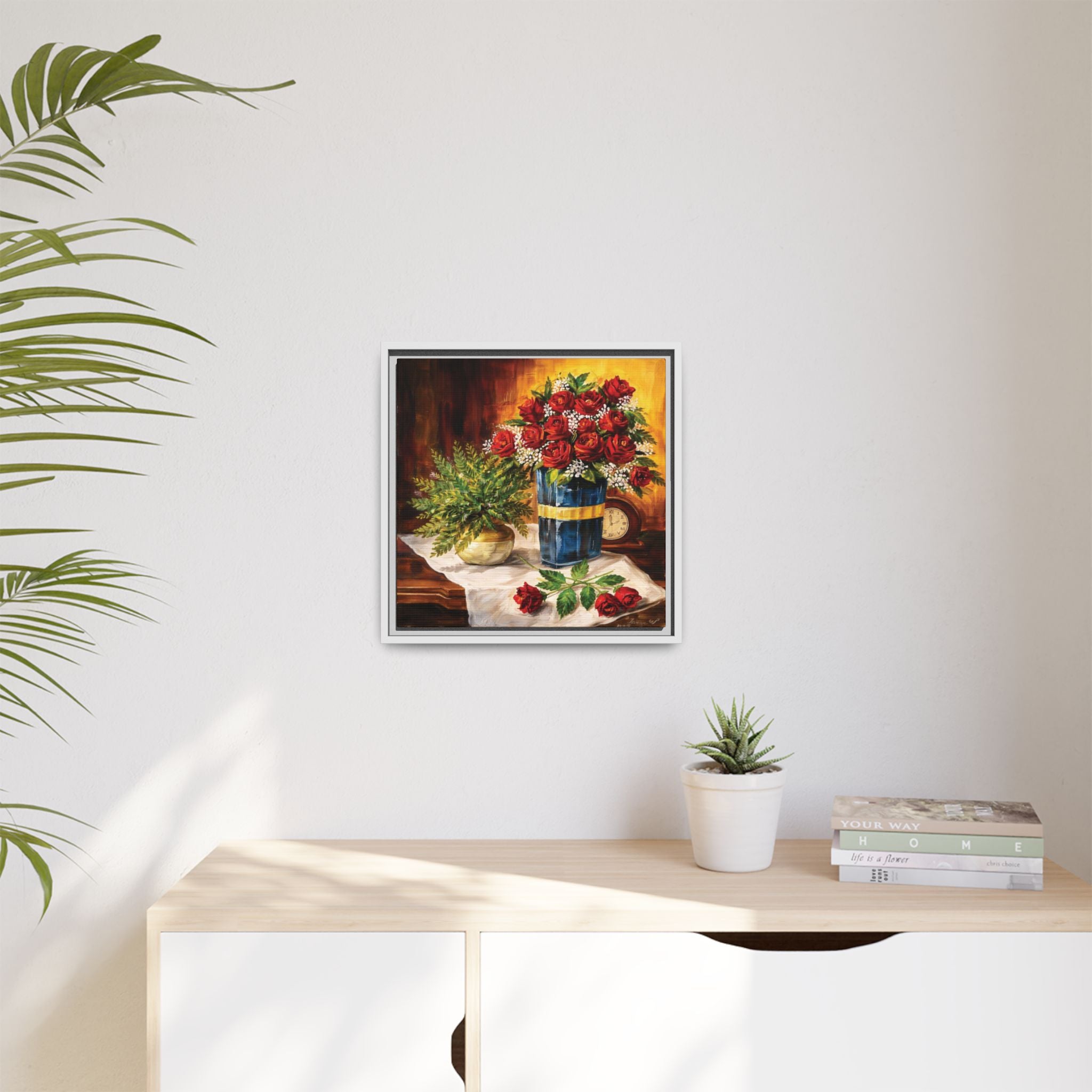 Red Rose Bouquet Painting Matte Canvas Framed | Floral Wall Art