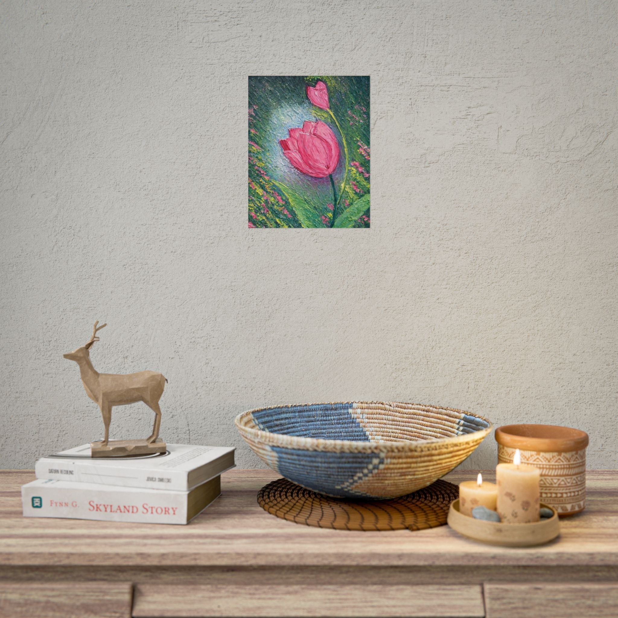 Pink Tulip Impasto Oil Painting | Palette Knife Floral Wall Art | Textured Botanical Canvas | Modern Neutral Home Decor