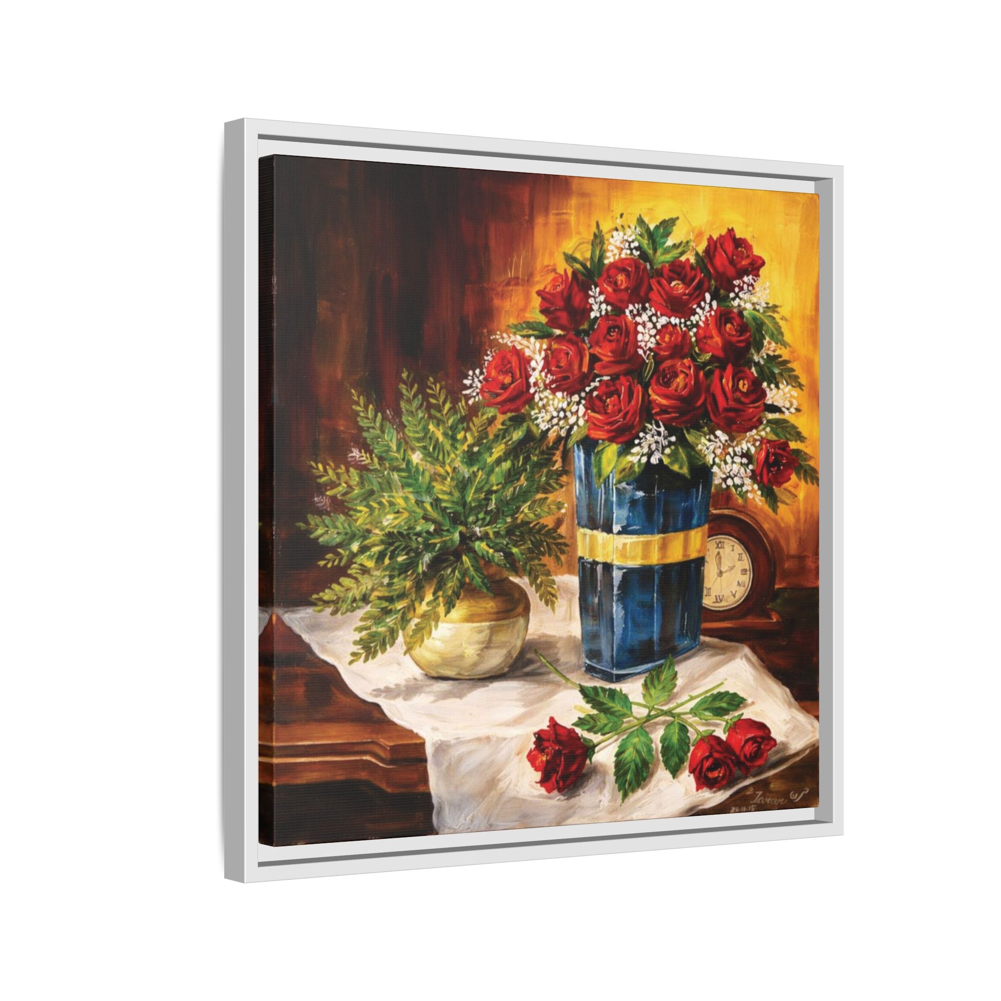 Red Rose Bouquet Painting Matte Canvas Framed | Floral Wall Art