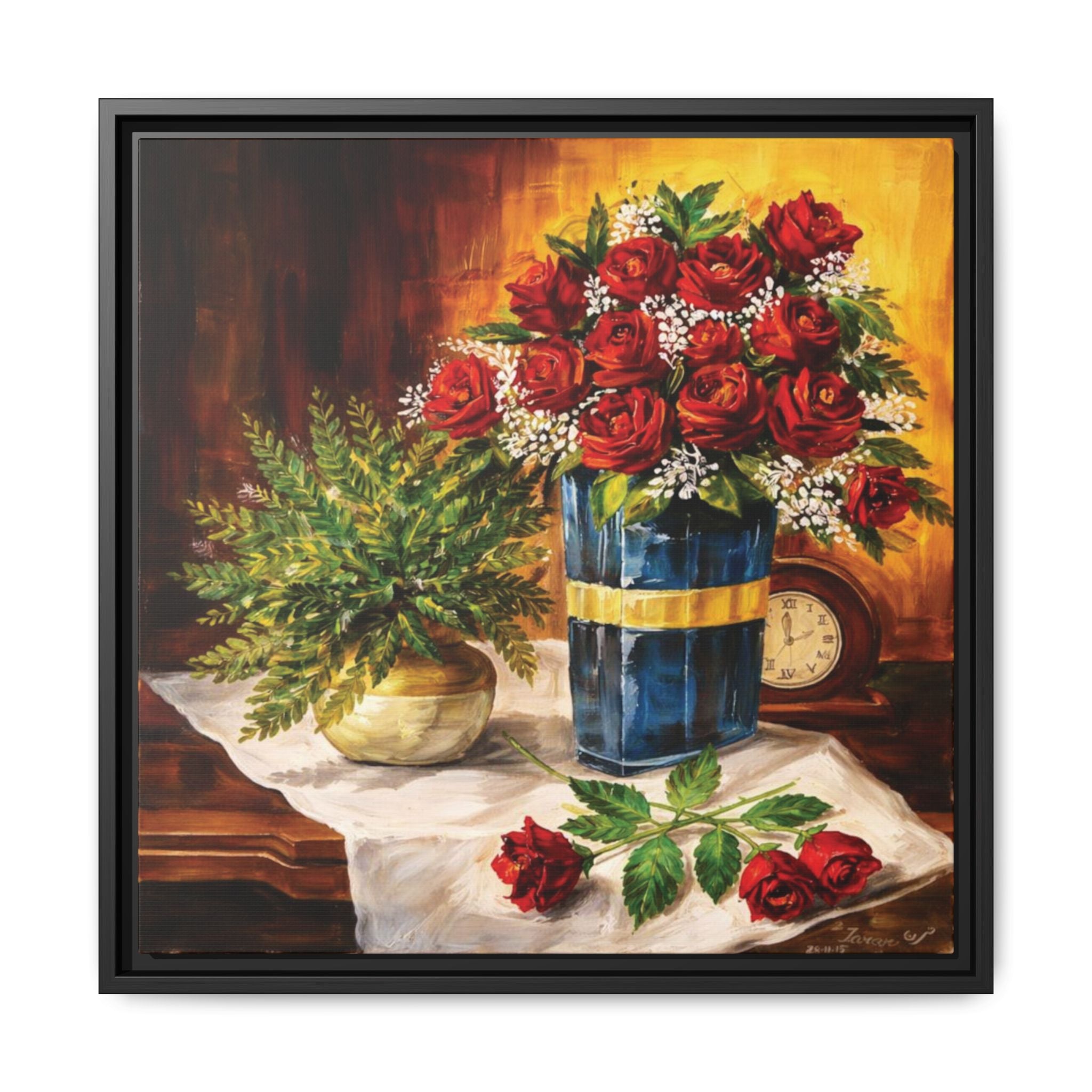Red Rose Bouquet Painting Matte Canvas Framed | Floral Wall Art