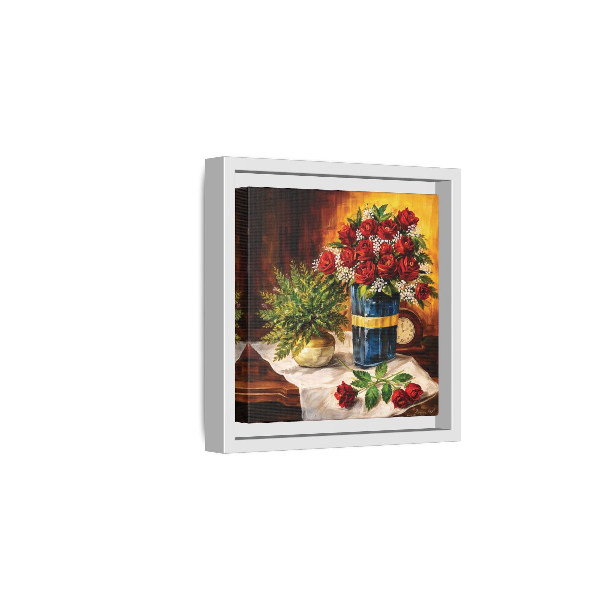Red Rose Bouquet Painting Matte Canvas Framed | Floral Wall Art
