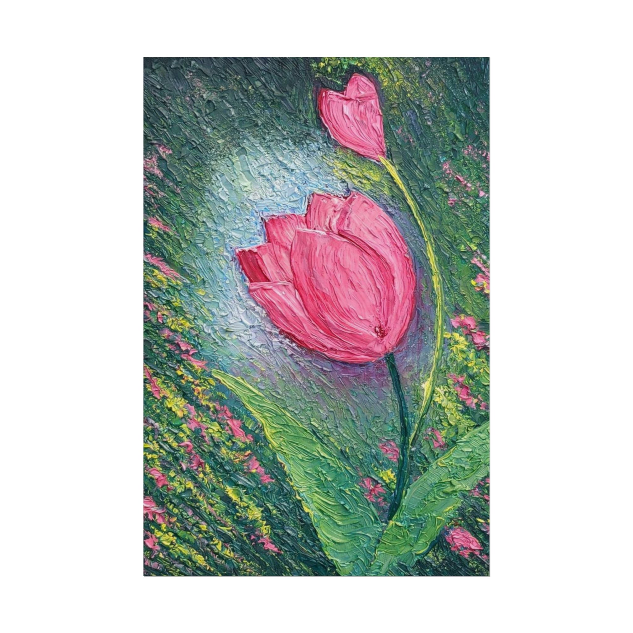 Pink Tulip Impasto Oil Painting | Palette Knife Floral Wall Art | Textured Botanical Canvas | Modern Neutral Home Decor