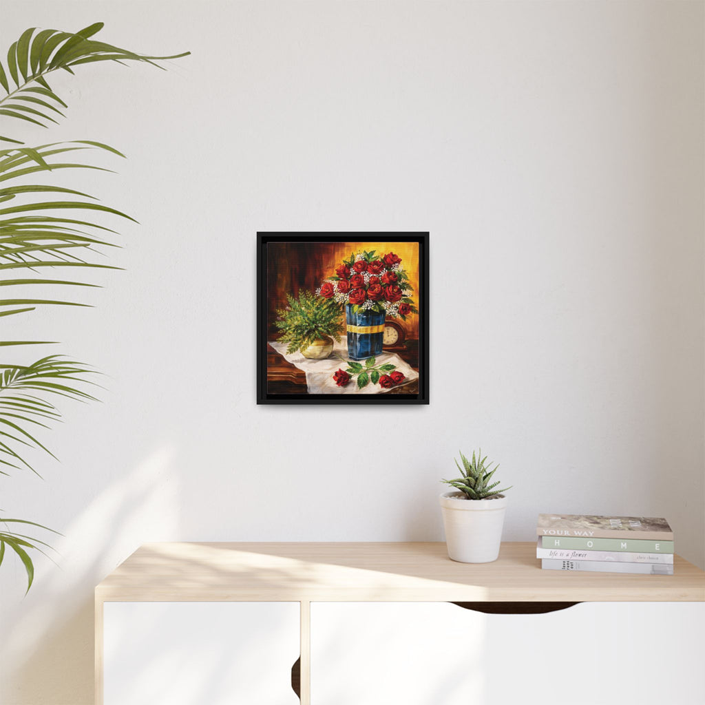 Red Rose Bouquet Painting Matte Canvas Framed | Floral Wall Art