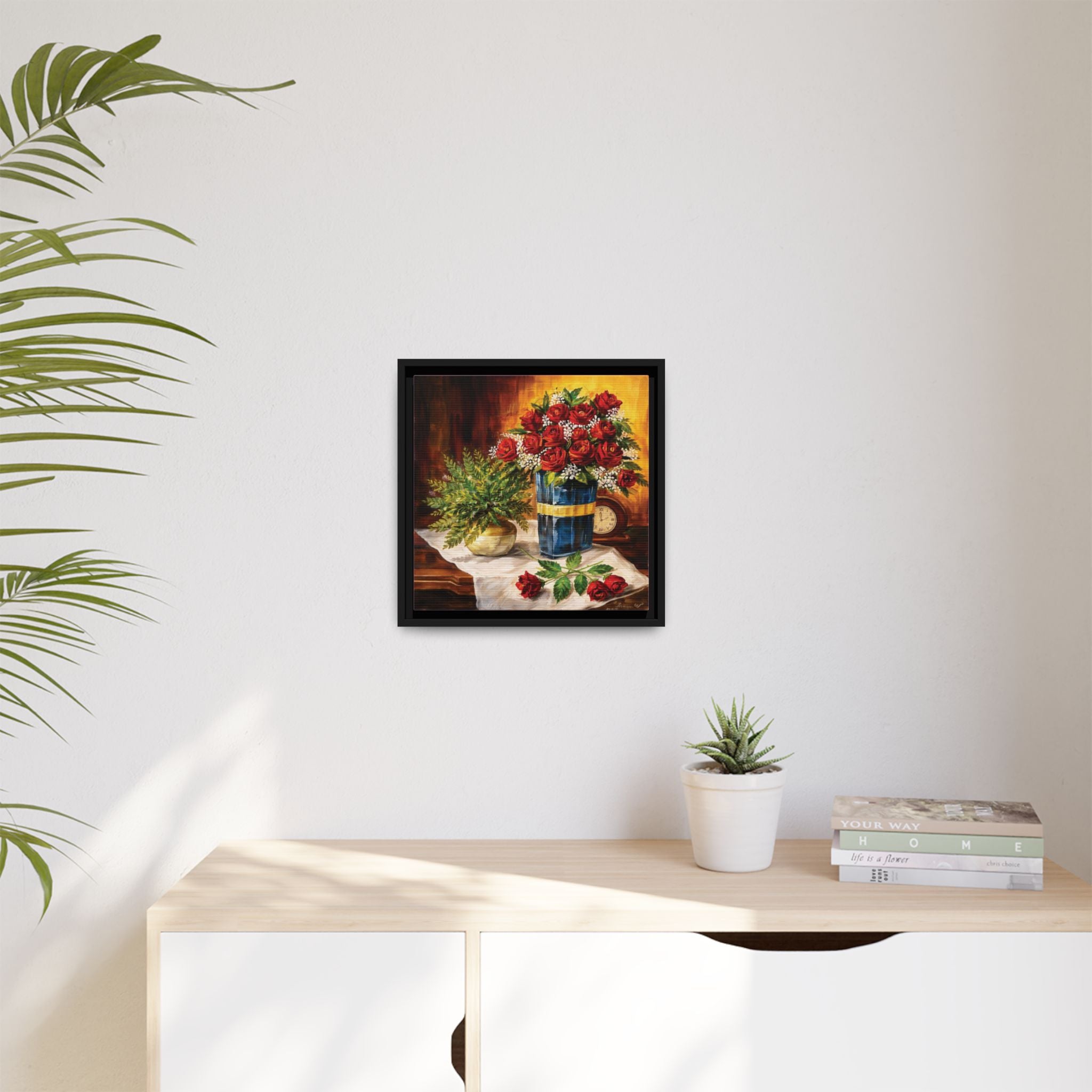 Red Rose Bouquet Painting Matte Canvas Framed | Floral Wall Art