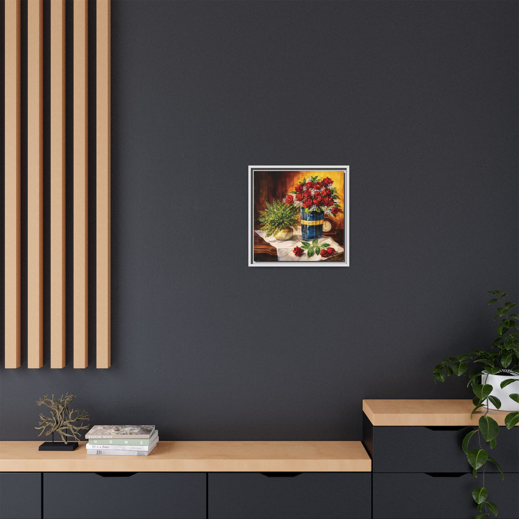 Red Rose Bouquet Painting Matte Canvas Framed | Floral Wall Art