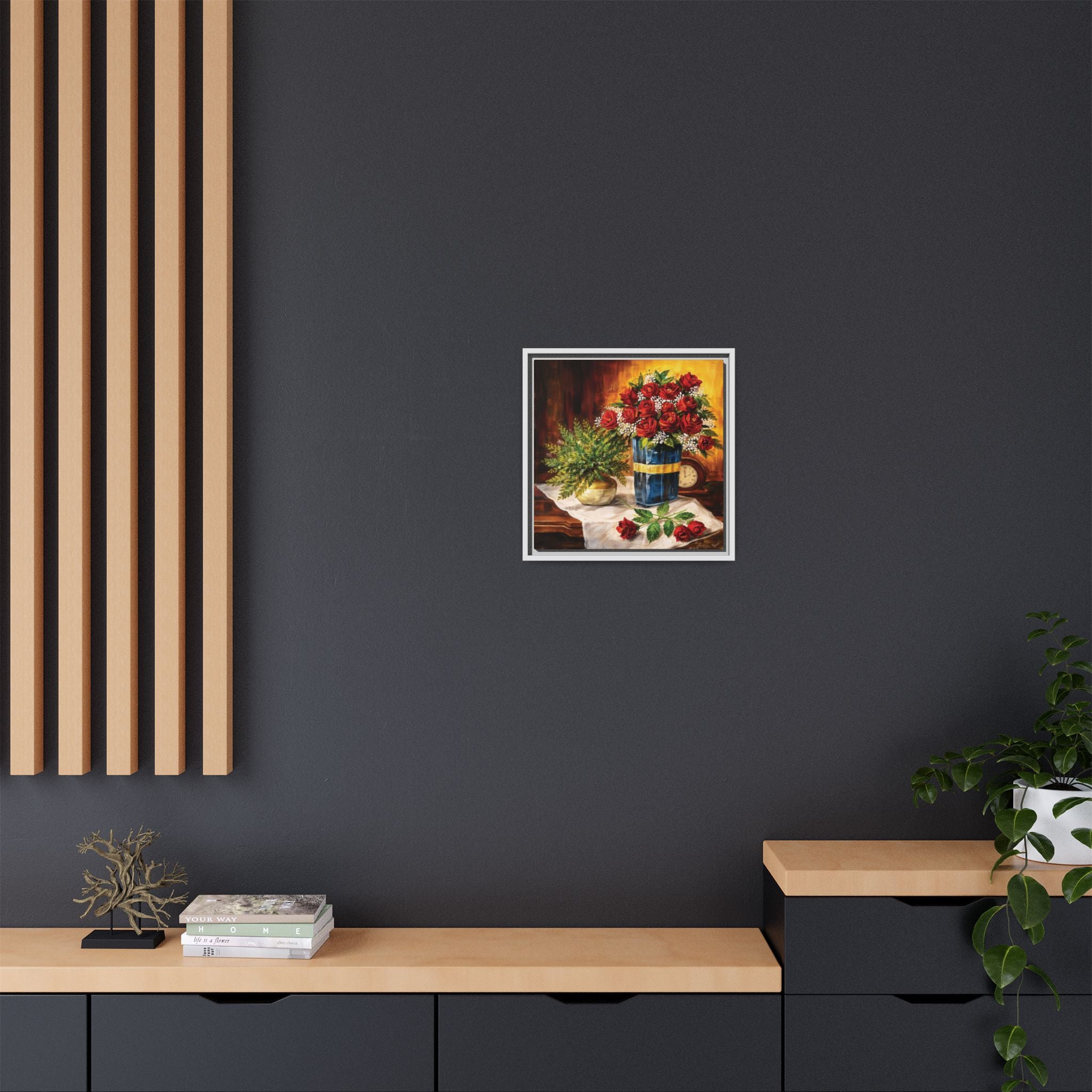 Red Rose Bouquet Painting Matte Canvas Framed | Floral Wall Art
