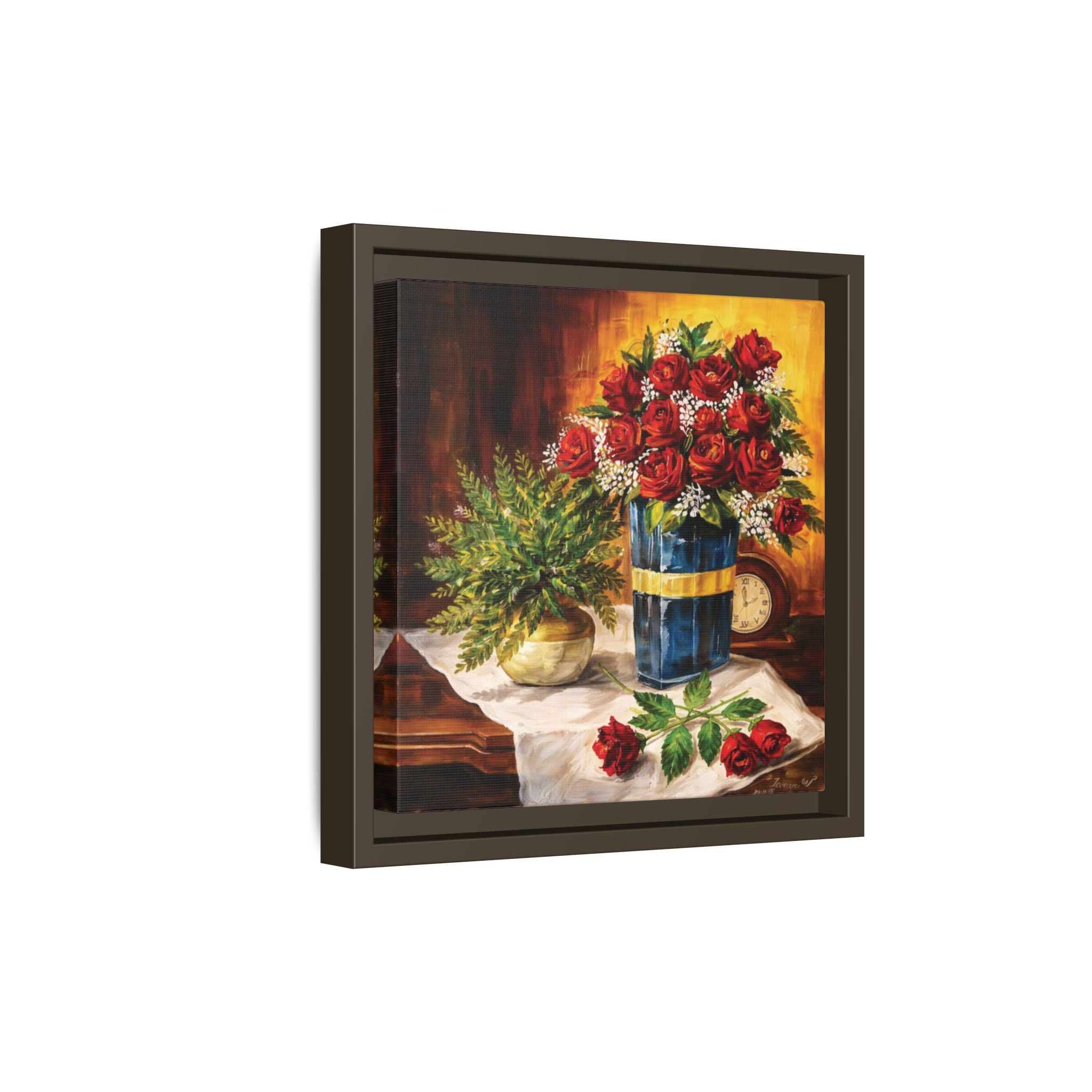 Red Rose Bouquet Painting Matte Canvas Framed | Floral Wall Art