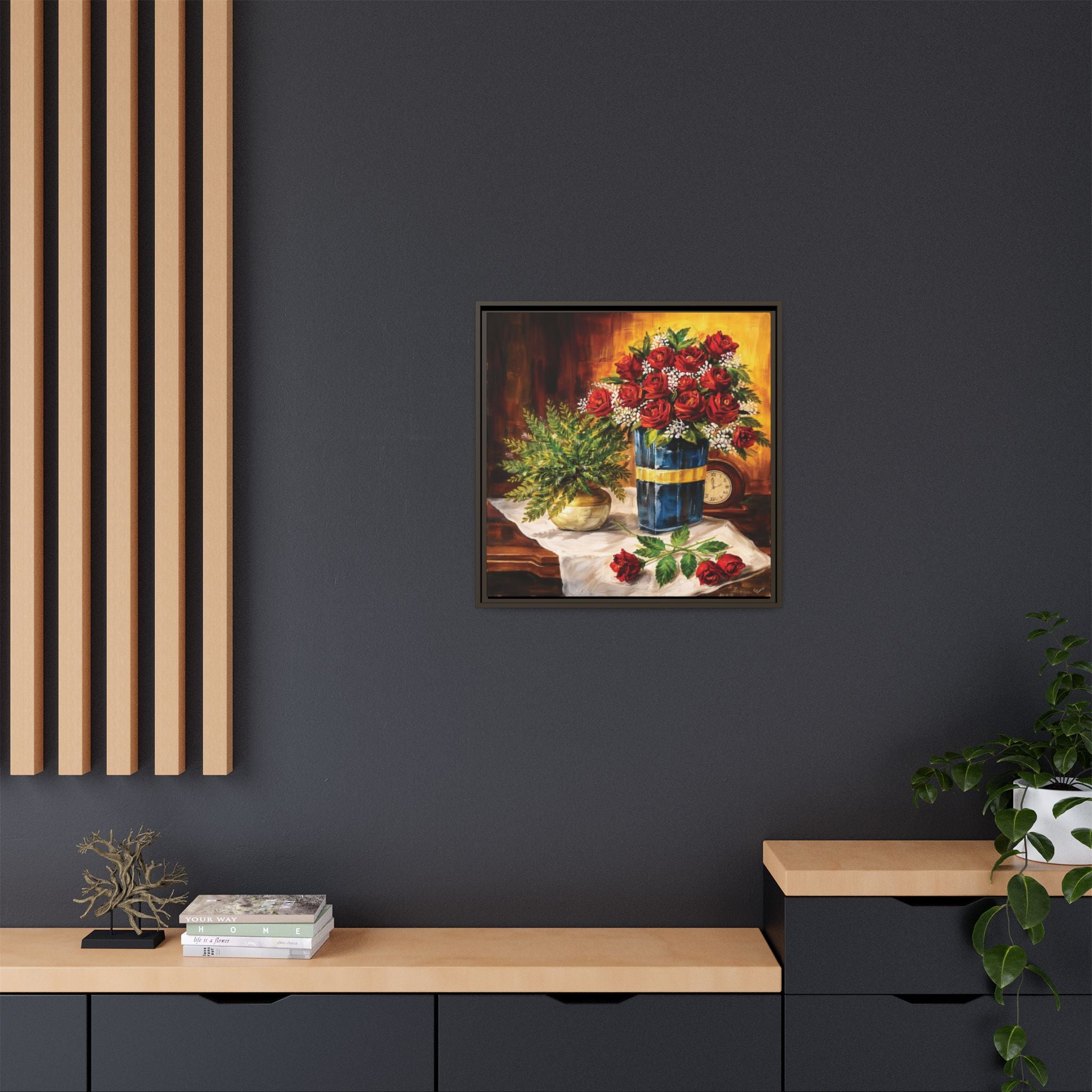 Red Rose Bouquet Painting Matte Canvas Framed | Floral Wall Art