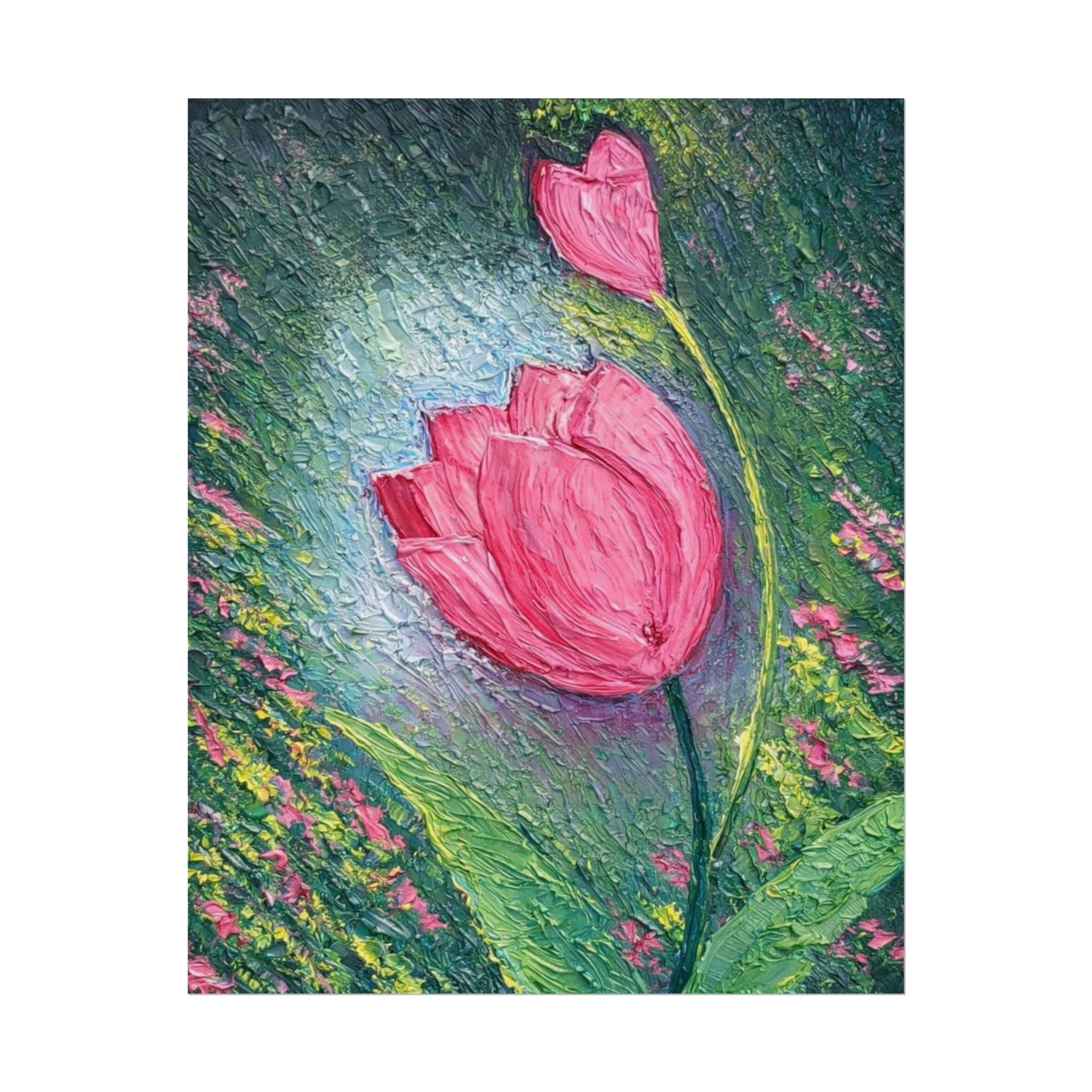 Pink Tulip Impasto Oil Painting | Palette Knife Floral Wall Art | Textured Botanical Canvas | Modern Neutral Home Decor