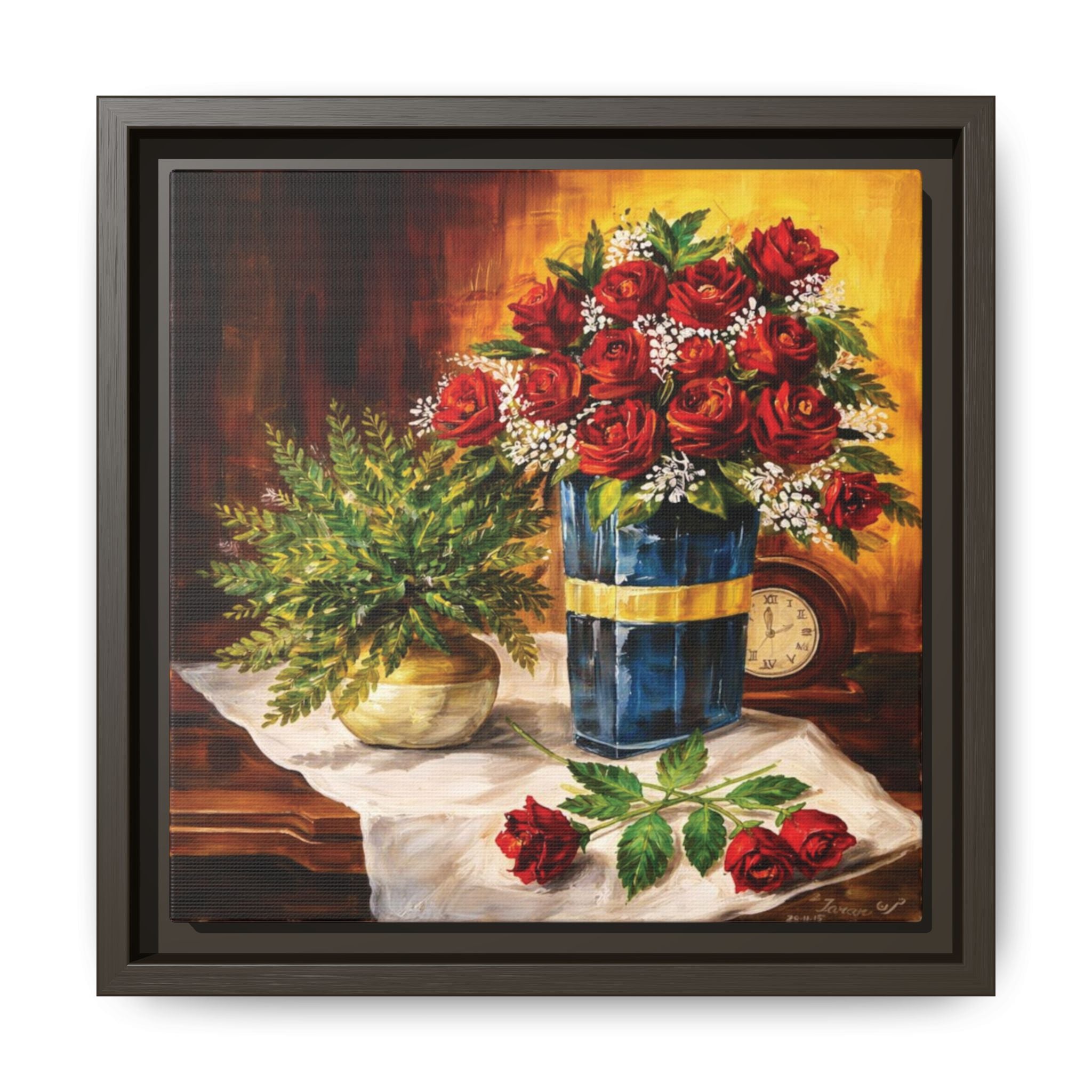 Red Rose Bouquet Painting Matte Canvas Framed | Floral Wall Art