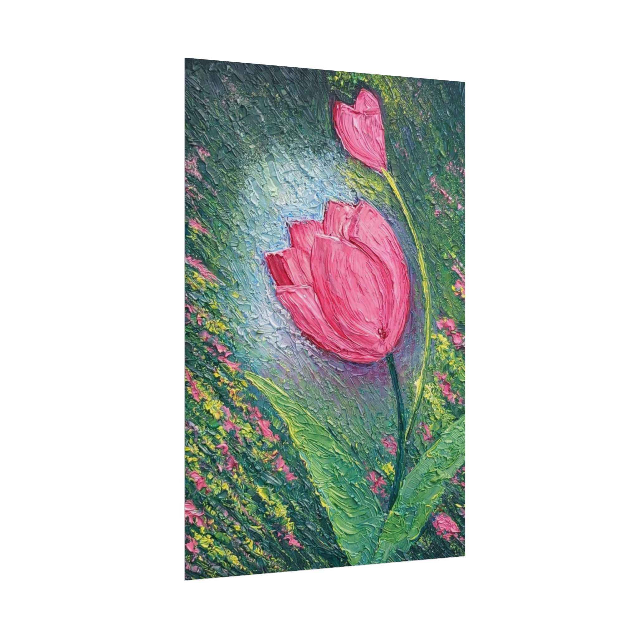 Pink Tulip Impasto Oil Painting | Palette Knife Floral Wall Art | Textured Botanical Canvas | Modern Neutral Home Decor