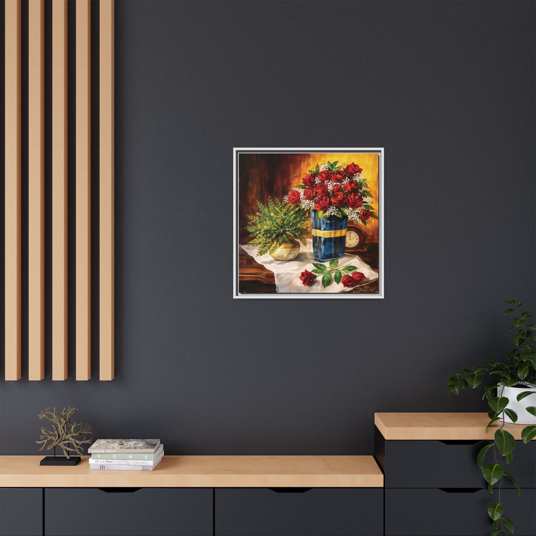 Red Rose Bouquet Painting Matte Canvas Framed | Floral Wall Art