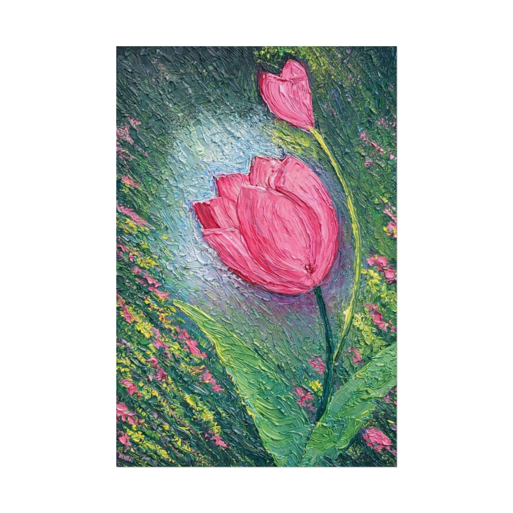 Pink Tulip Impasto Oil Painting | Palette Knife Floral Wall Art | Textured Botanical Canvas | Modern Neutral Home Decor