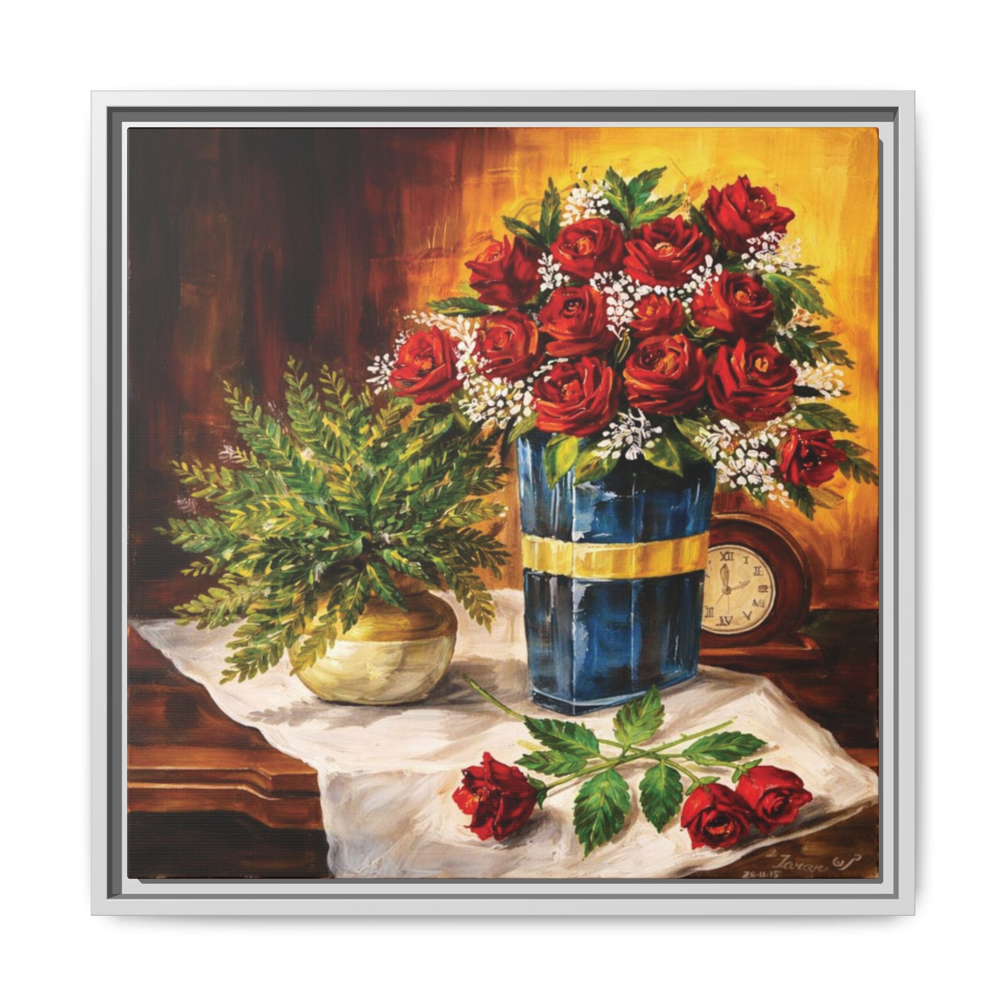 Red Rose Bouquet Painting Matte Canvas Framed | Floral Wall Art