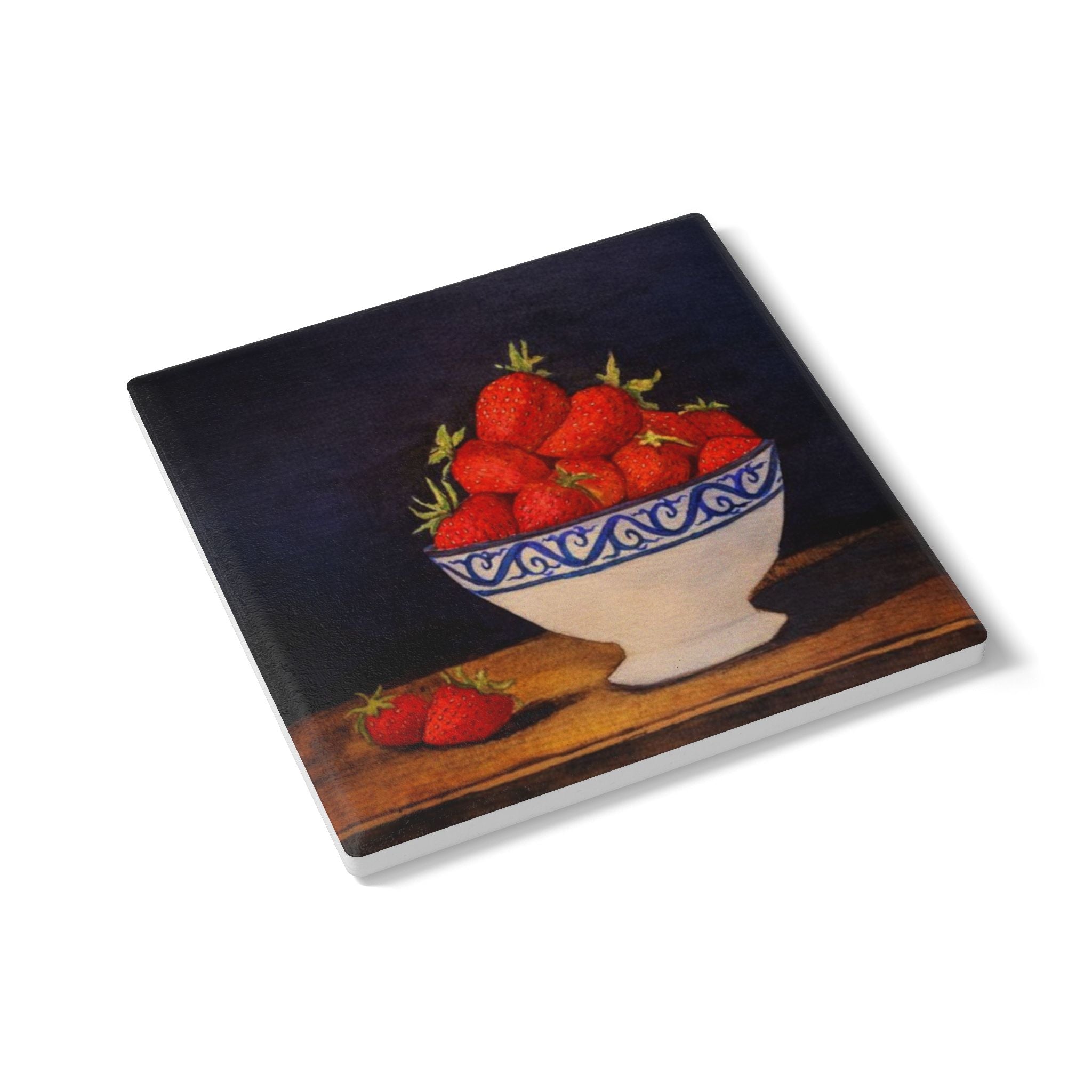 Strawberries in Blue Bowl Ceramic Coaster | Fruit Still Life Drink Mat
