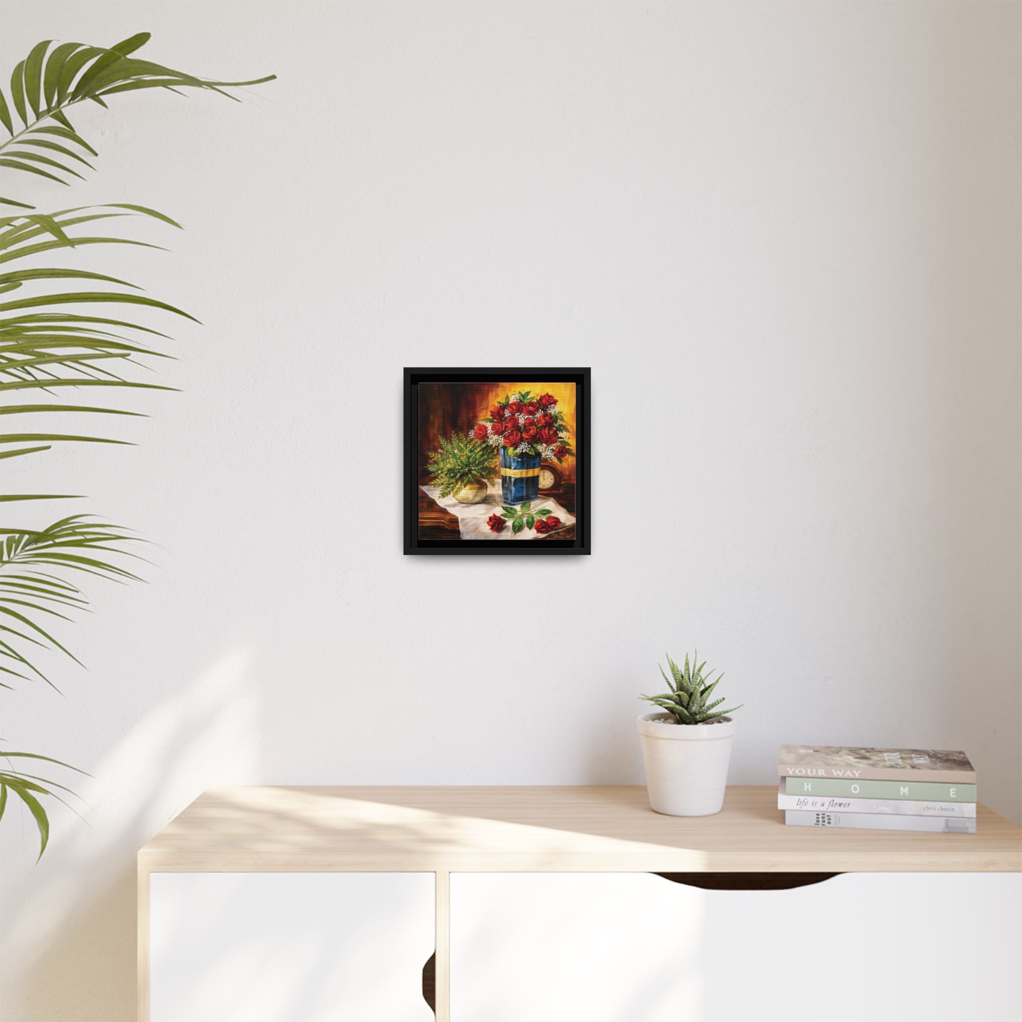 Red Rose Bouquet Painting Matte Canvas Framed | Floral Wall Art