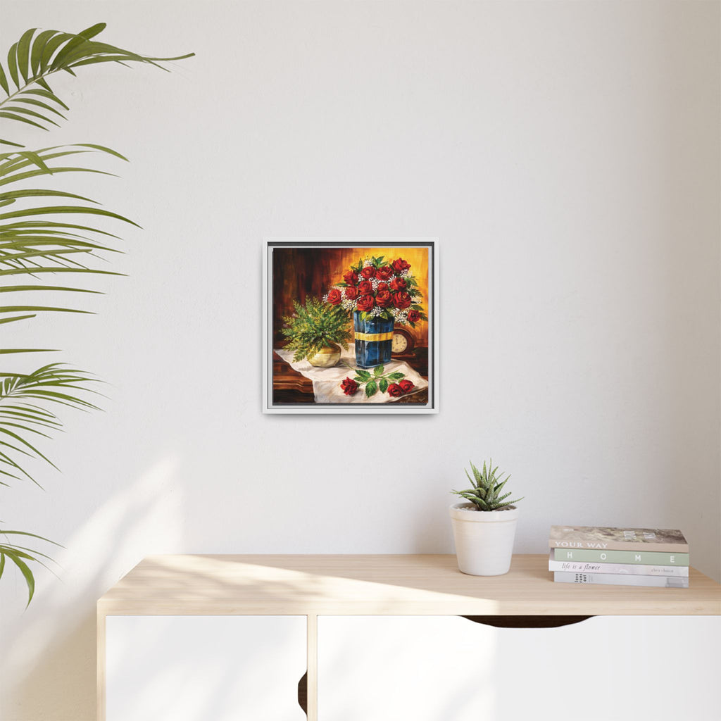 Red Rose Bouquet Painting Matte Canvas Framed | Floral Wall Art