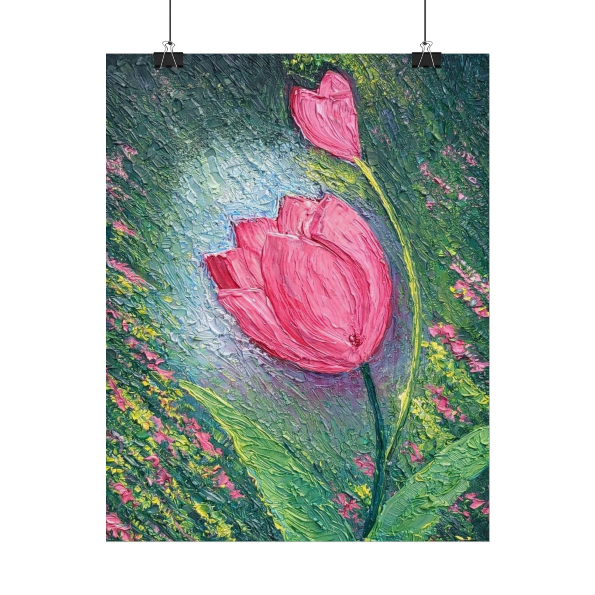 Pink Tulip Impasto Oil Painting | Palette Knife Floral Wall Art | Textured Botanical Canvas | Modern Neutral Home Decor