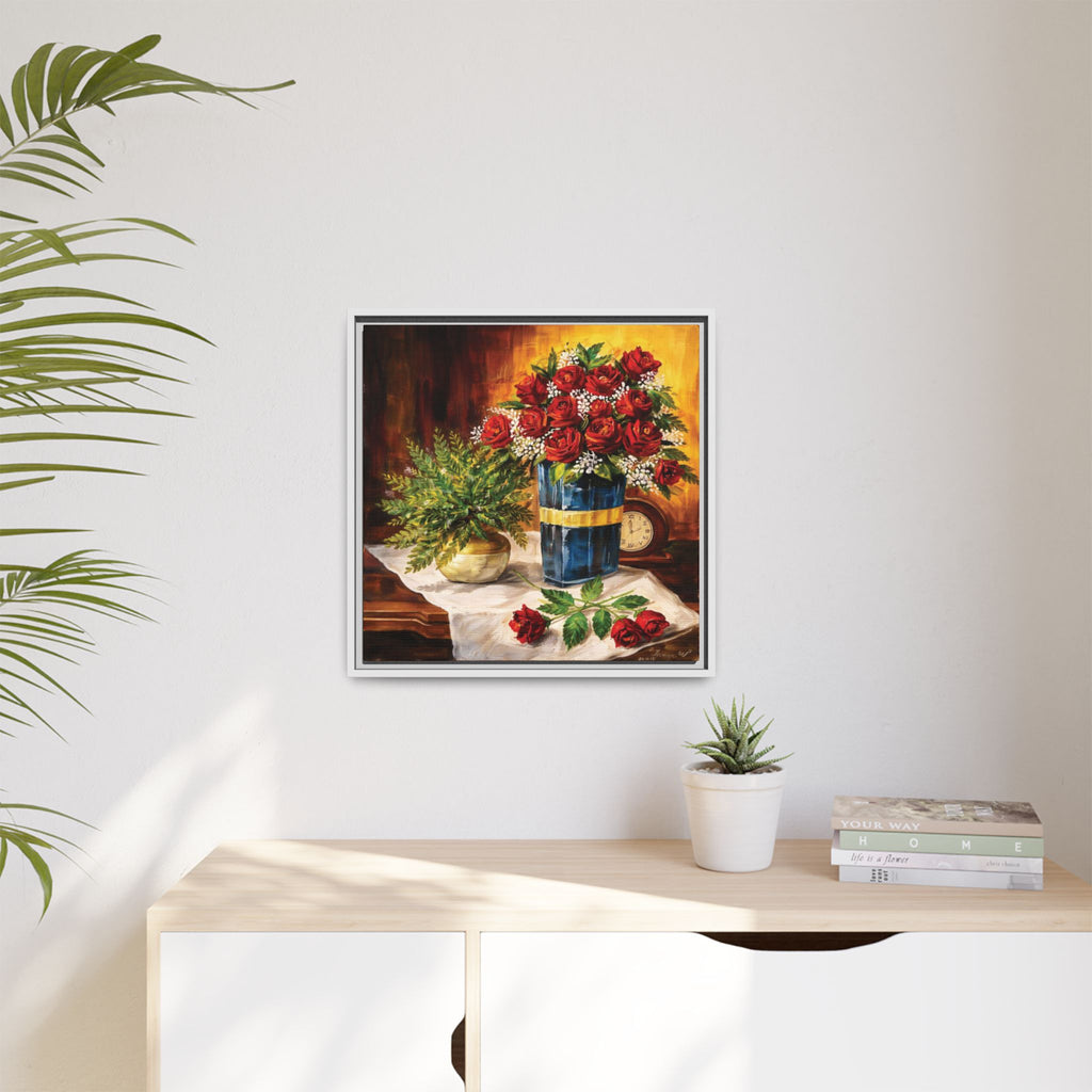 Red Rose Bouquet Painting Matte Canvas Framed | Floral Wall Art