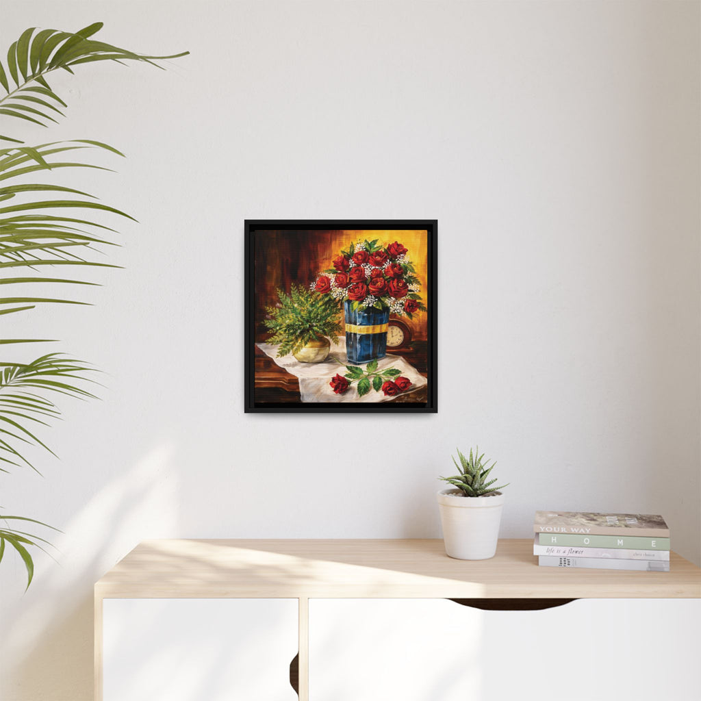 Red Rose Bouquet Painting Matte Canvas Framed | Floral Wall Art