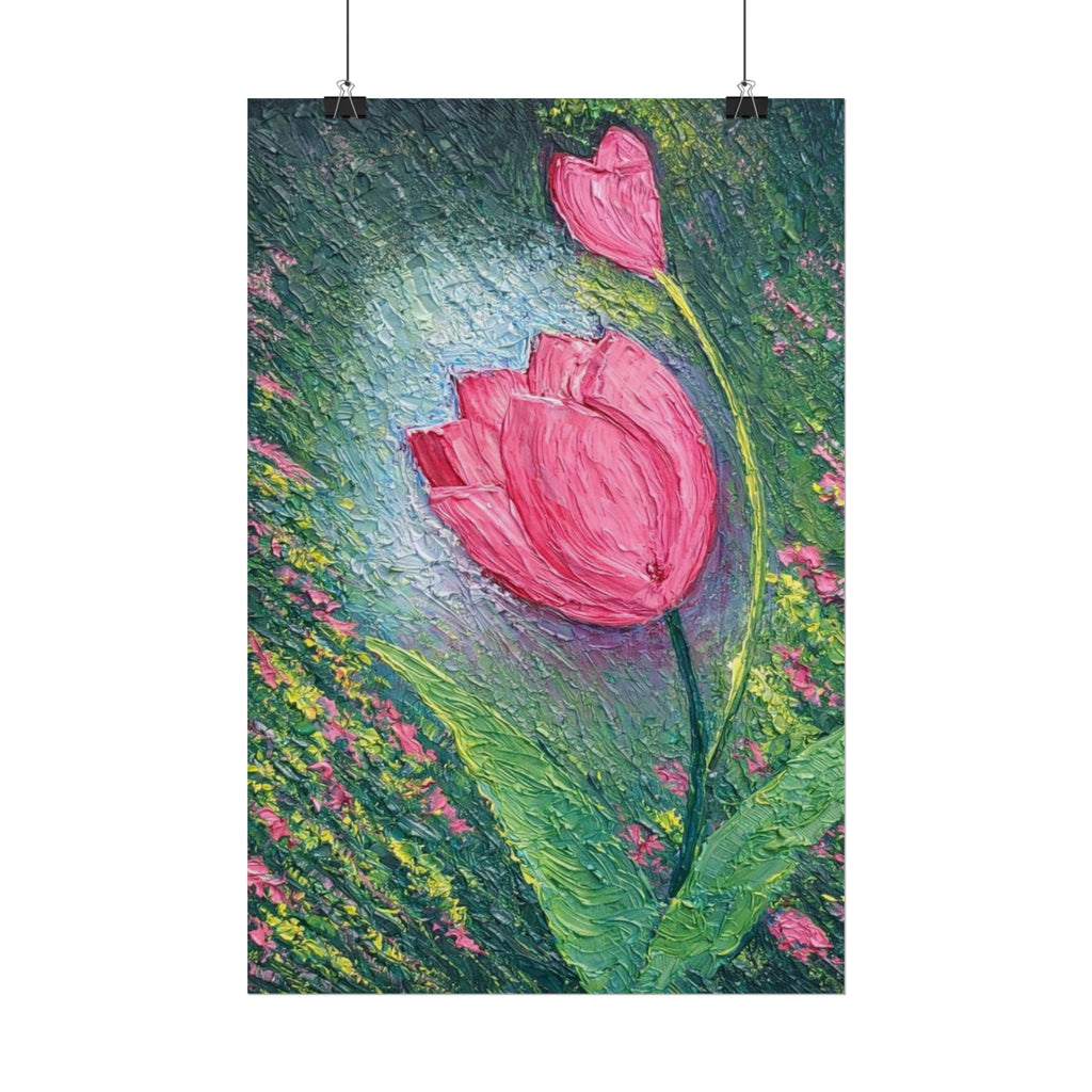 Pink Tulip Impasto Oil Painting | Palette Knife Floral Wall Art | Textured Botanical Canvas | Modern Neutral Home Decor