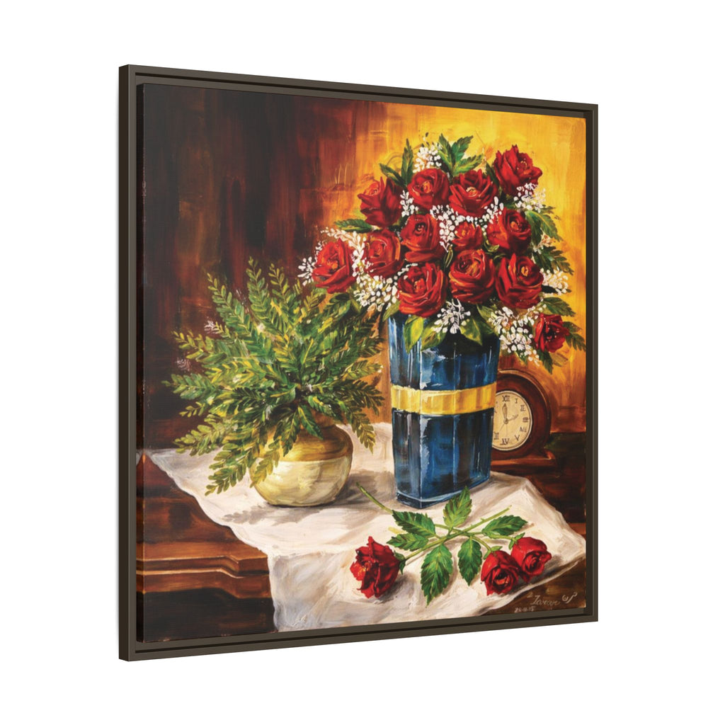 Red Rose Bouquet Painting Matte Canvas Framed | Floral Wall Art