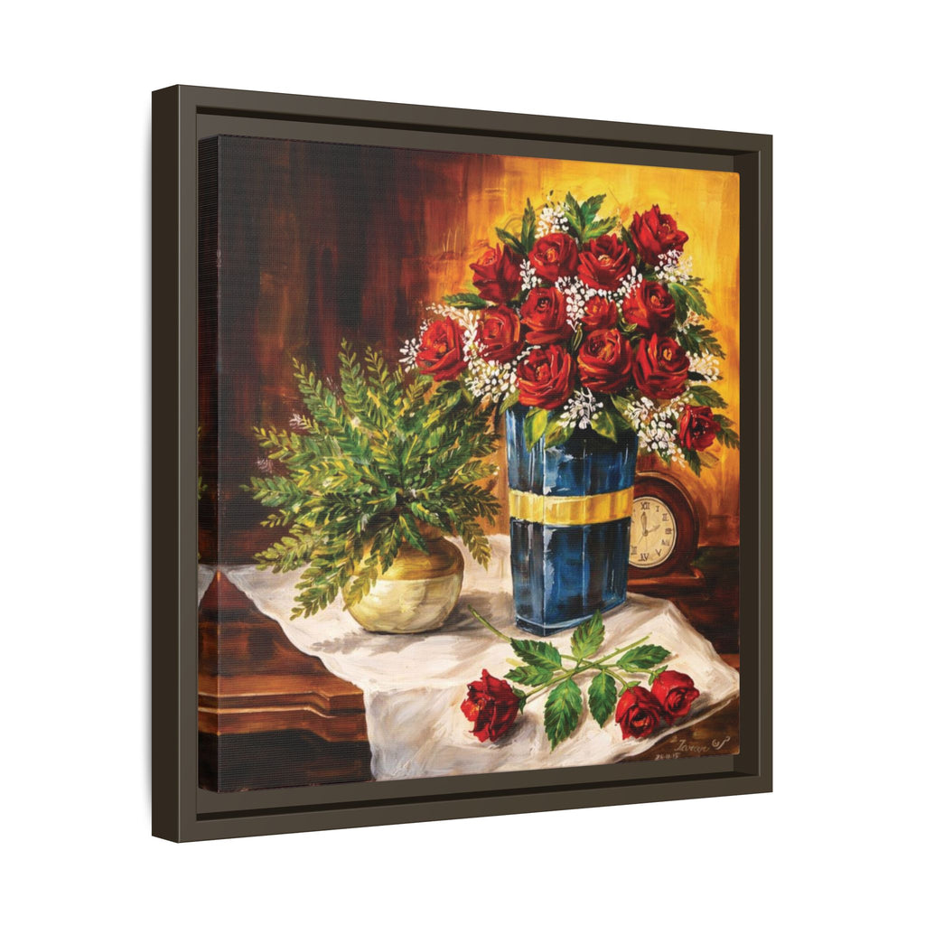 Red Rose Bouquet Painting Matte Canvas Framed | Floral Wall Art