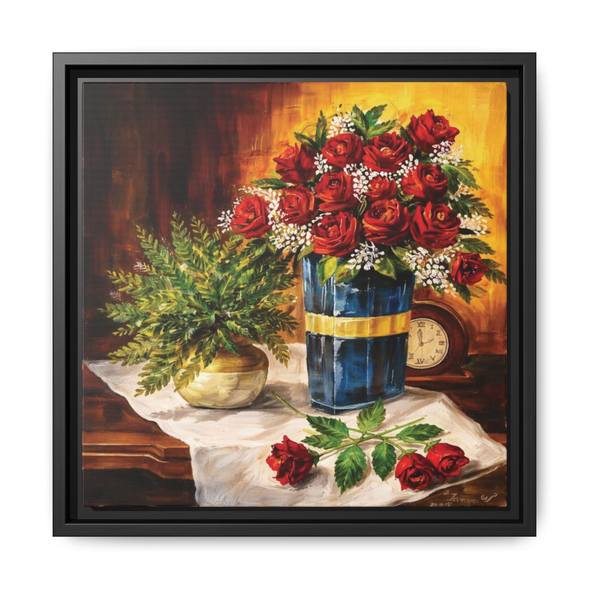 Red Rose Bouquet Painting Matte Canvas Framed | Floral Wall Art