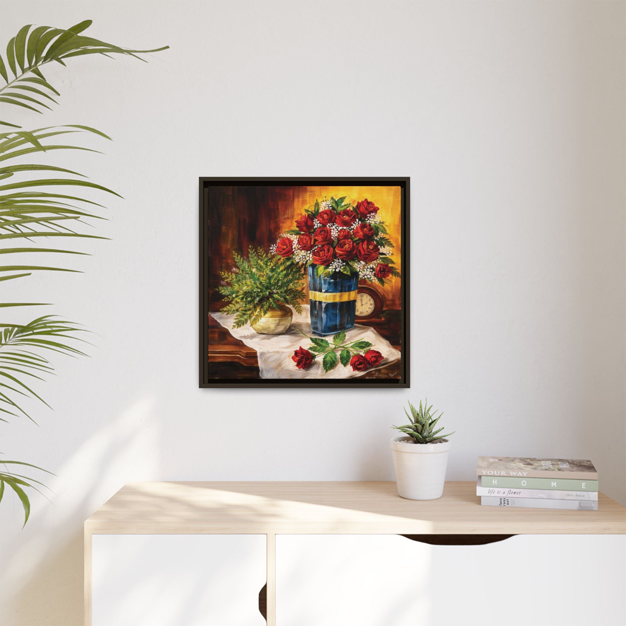 Red Rose Bouquet Painting Matte Canvas Framed | Floral Wall Art
