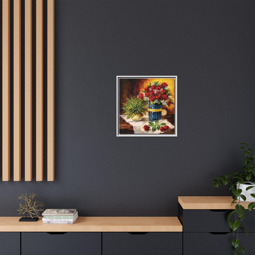 Red Rose Bouquet Painting Matte Canvas Framed | Floral Wall Art
