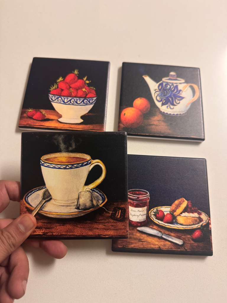 Strawberry Jam Scones Ceramic Coaster | Vintage Breakfast Still Life