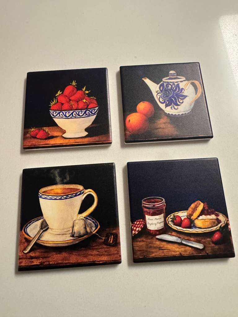 Strawberry Jam Scones Ceramic Coaster | Vintage Breakfast Still Life