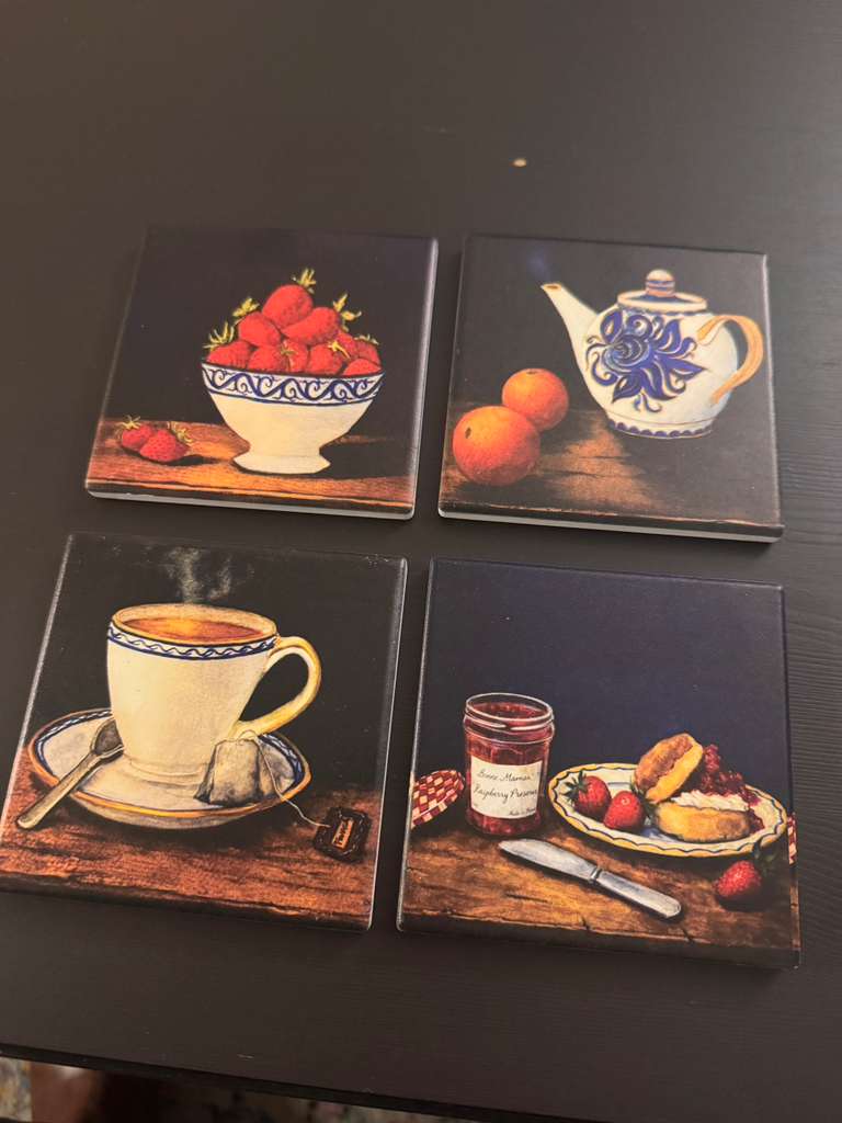 Strawberries in Blue Bowl Ceramic Coaster | Fruit Still Life Drink Mat
