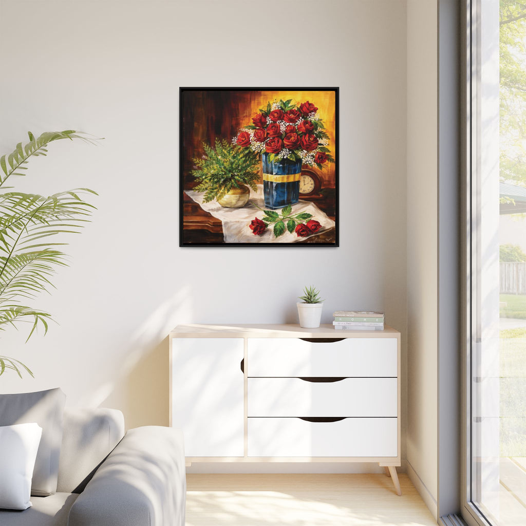 Red Rose Bouquet Painting Matte Canvas Framed | Floral Wall Art