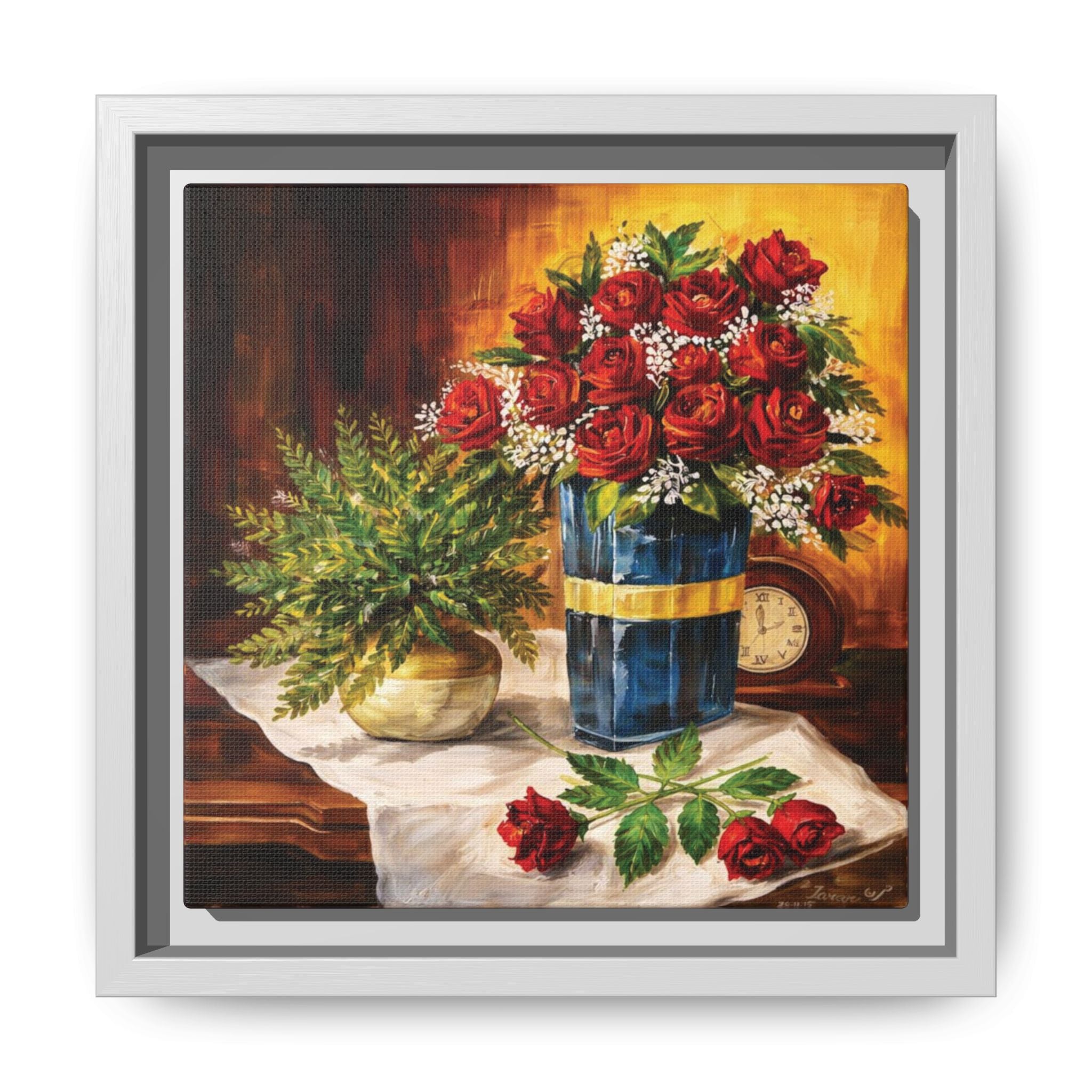 Red Rose Bouquet Painting Matte Canvas Framed | Floral Wall Art