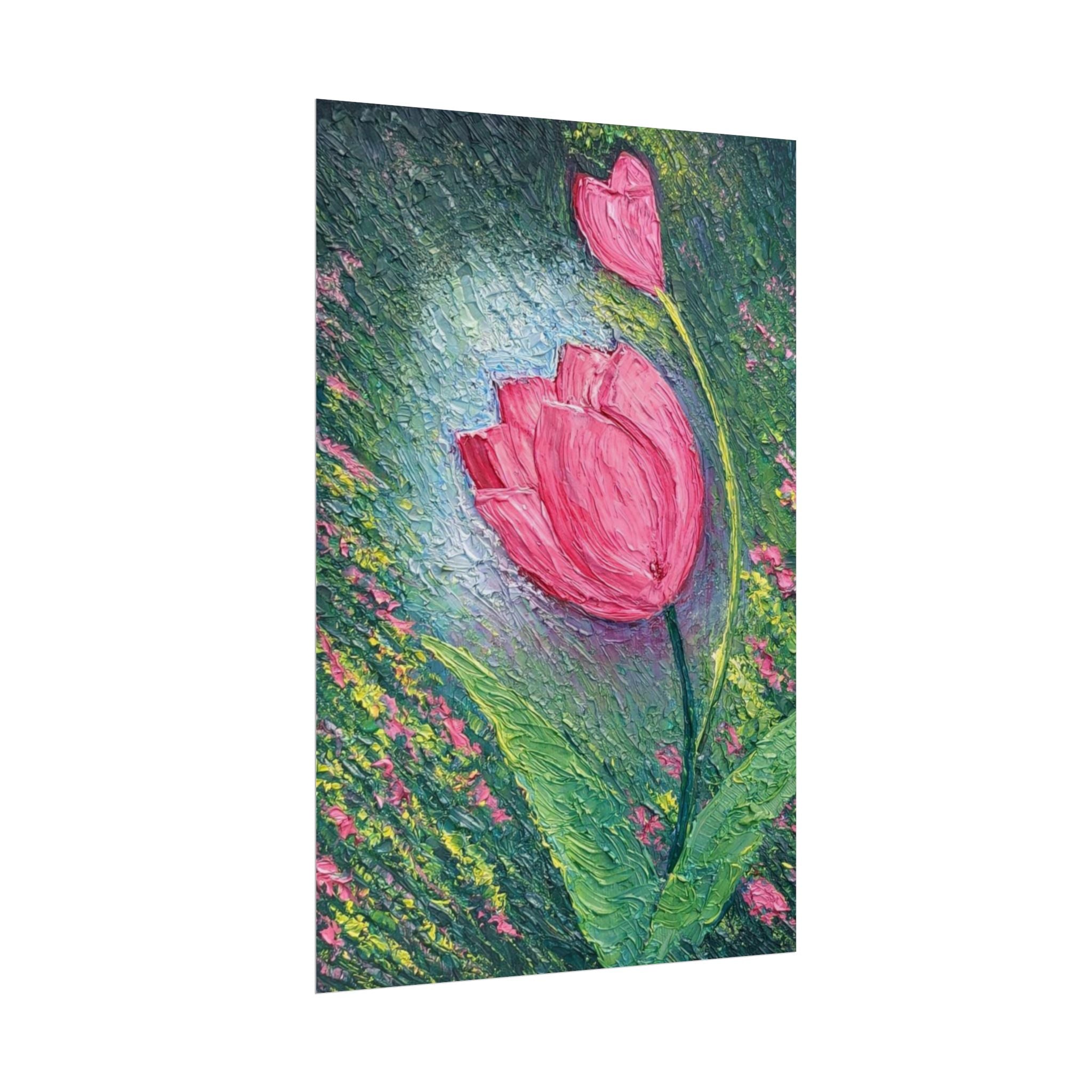 Pink Tulip Impasto Oil Painting | Palette Knife Floral Wall Art | Textured Botanical Canvas | Modern Neutral Home Decor