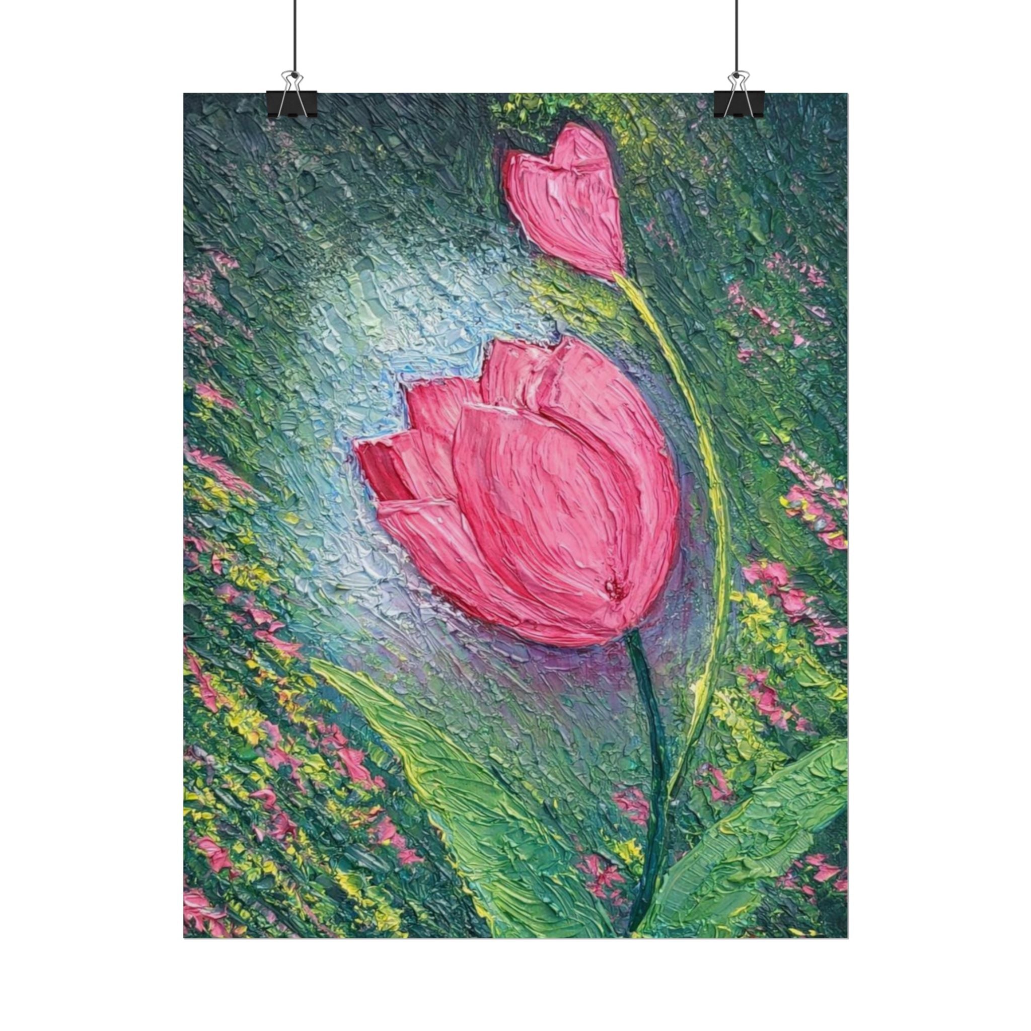 Pink Tulip Impasto Oil Painting | Palette Knife Floral Wall Art | Textured Botanical Canvas | Modern Neutral Home Decor