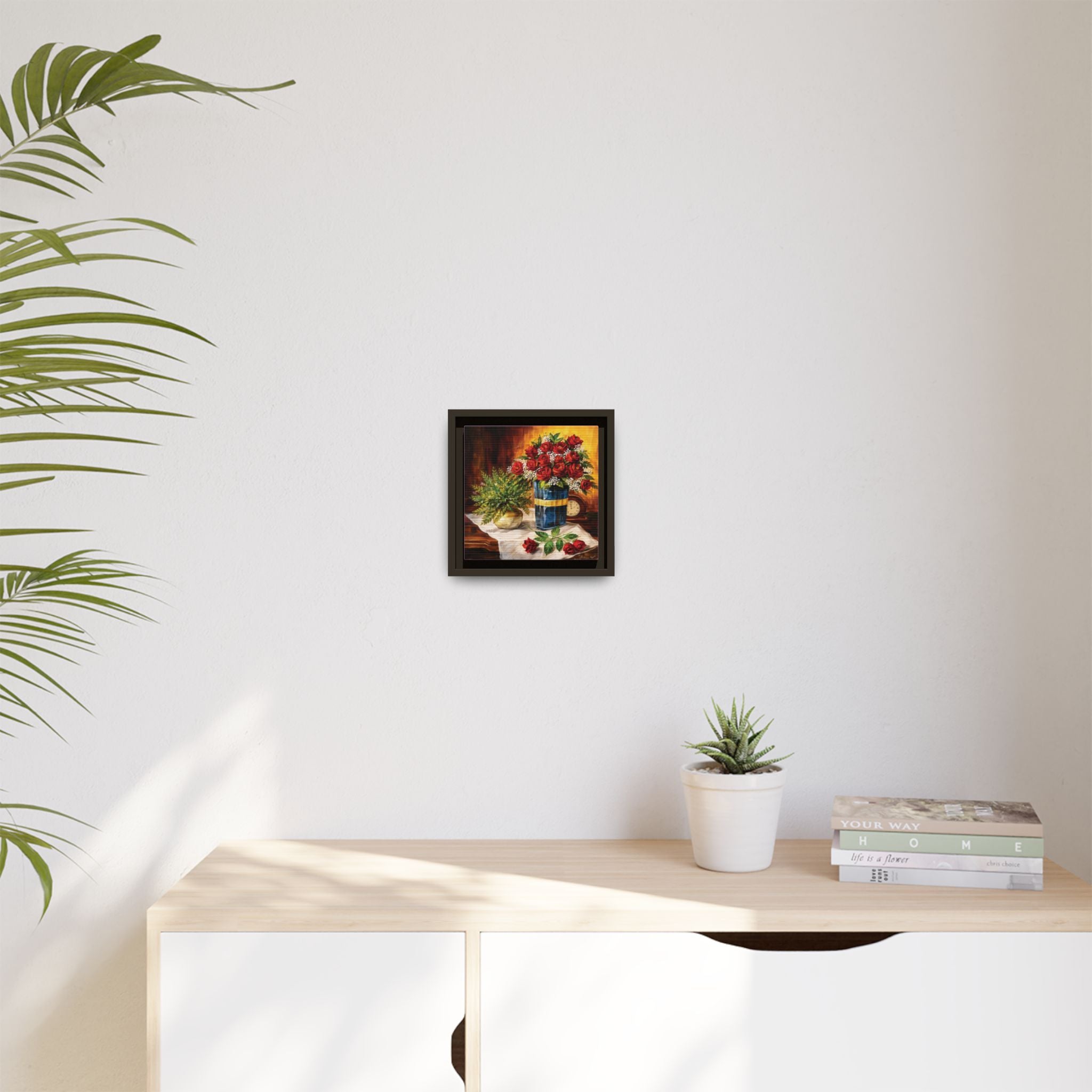 Red Rose Bouquet Painting Matte Canvas Framed | Floral Wall Art
