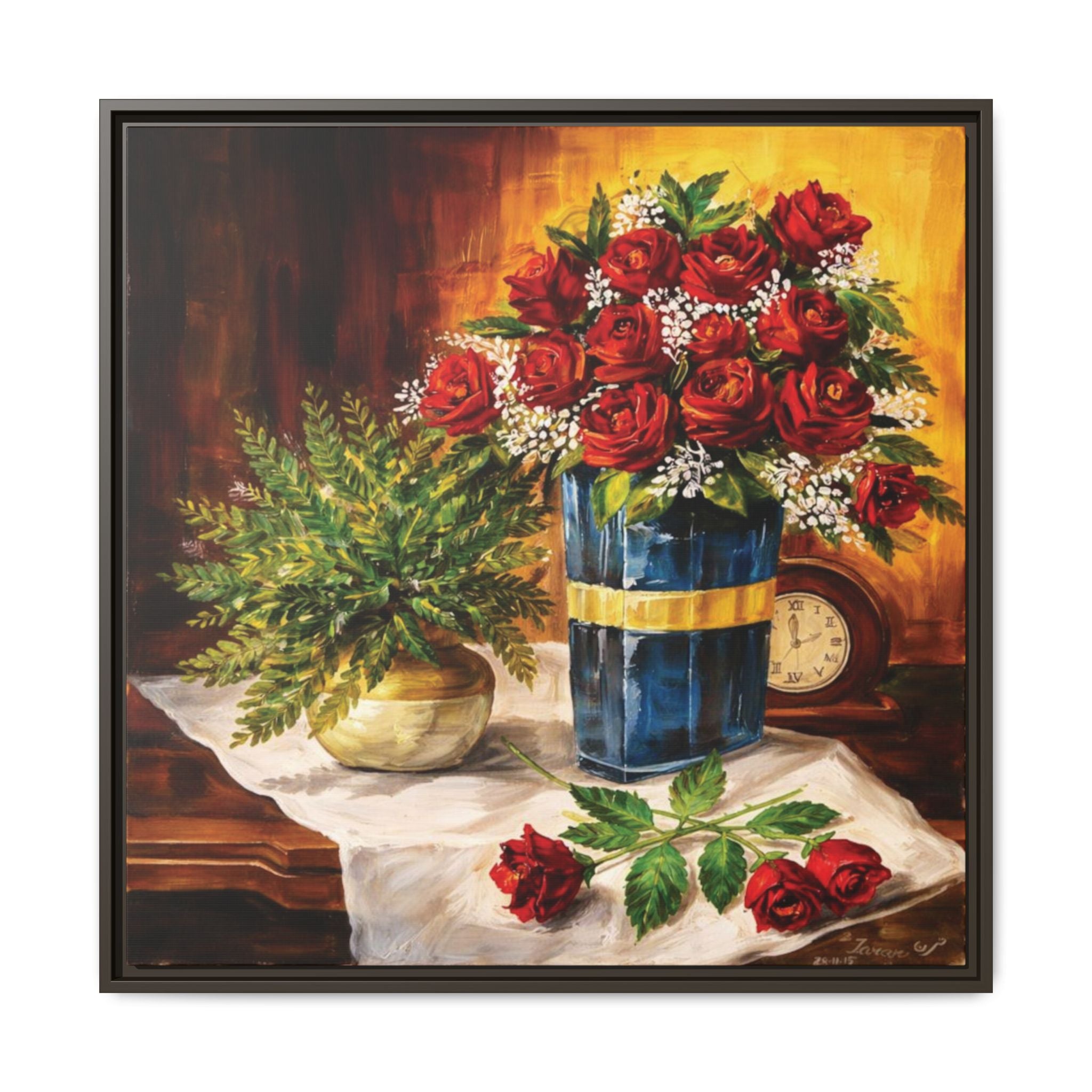 Red Rose Bouquet Painting Matte Canvas Framed | Floral Wall Art
