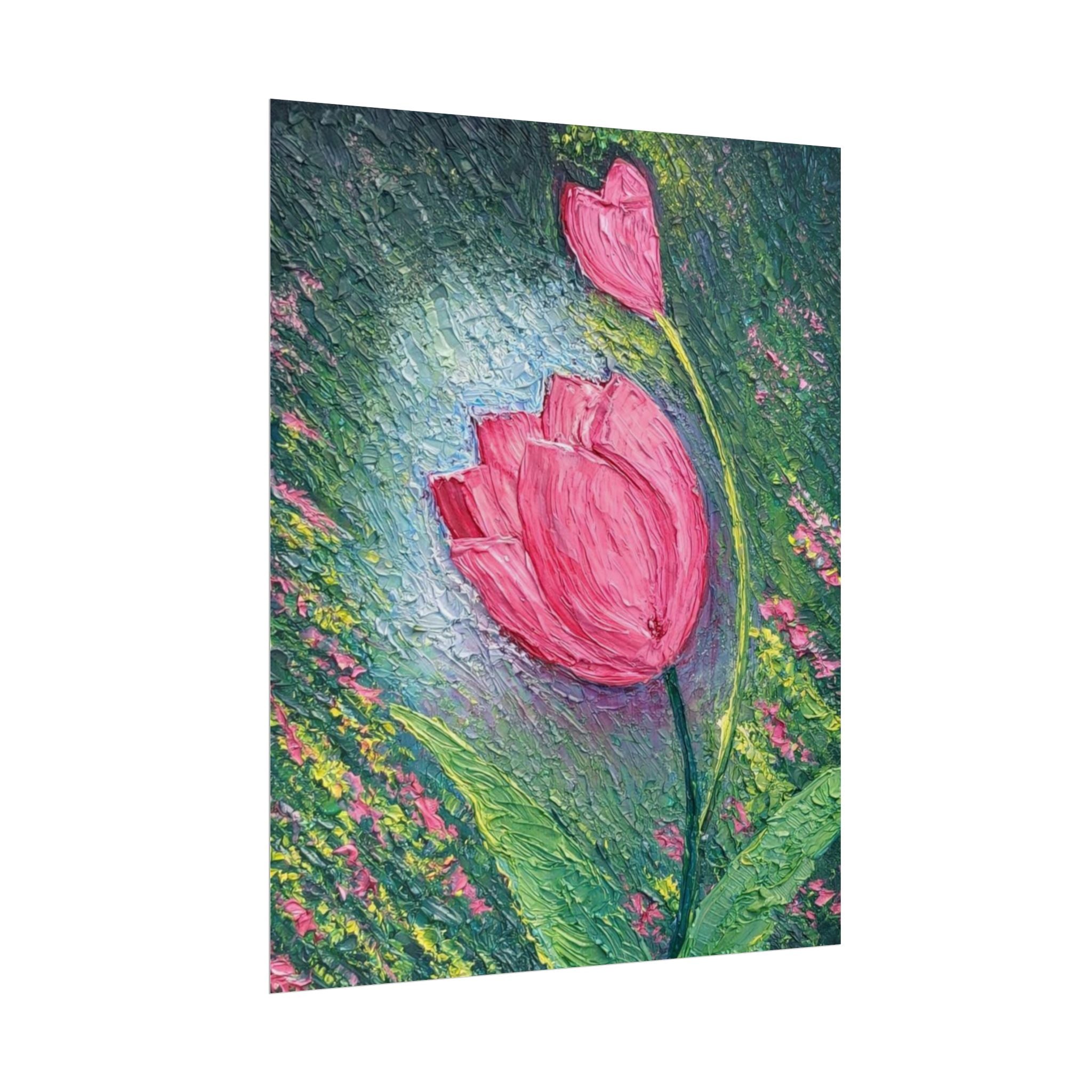 Pink Tulip Impasto Oil Painting | Palette Knife Floral Wall Art | Textured Botanical Canvas | Modern Neutral Home Decor